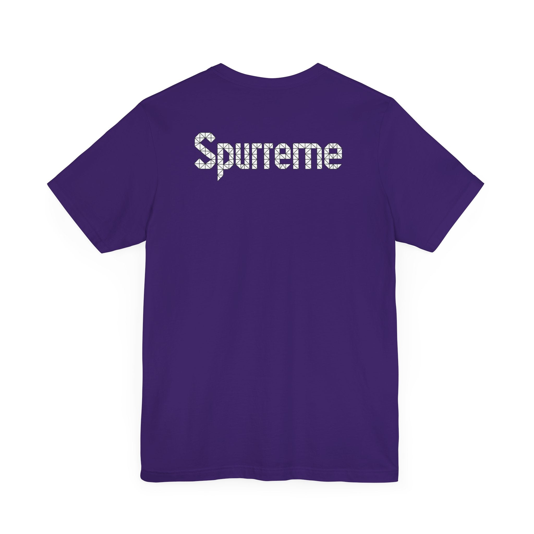 Spurreme Triangular Vision Cat Graphic T Shirt in Team Purple back print, cat graphic tee