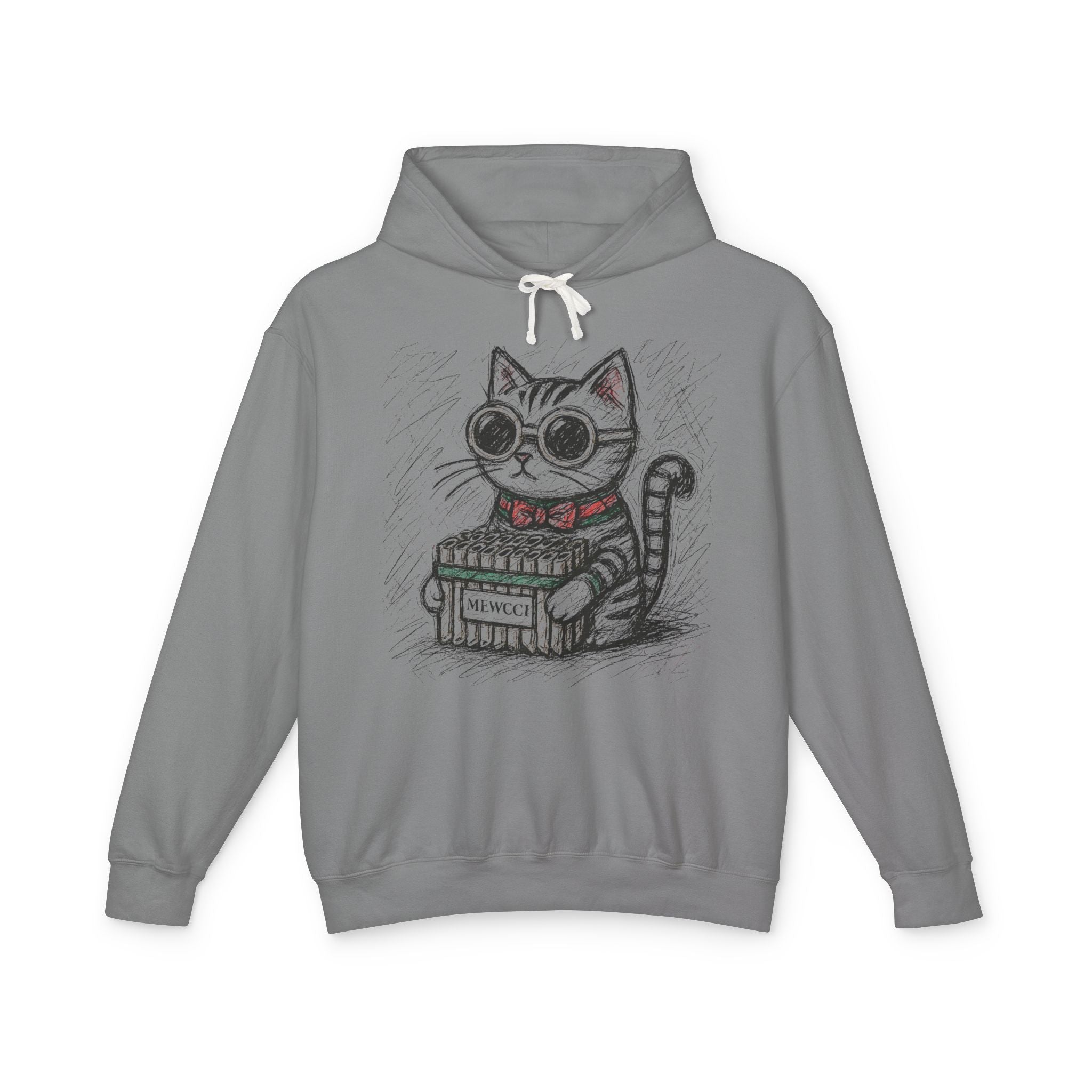 Mewcci Cat Pasta Sketch Graphic Gray Hoodie, cat hoodies for women