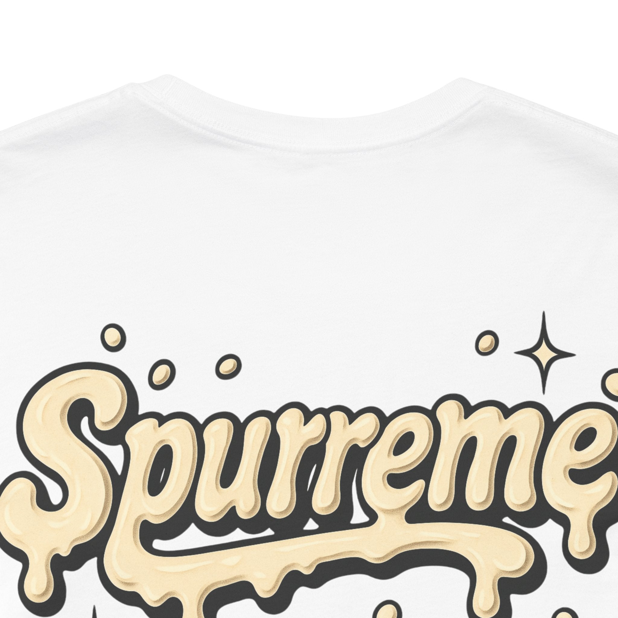 White cat graphic t shirt back detail – funny clothes for cat lovers