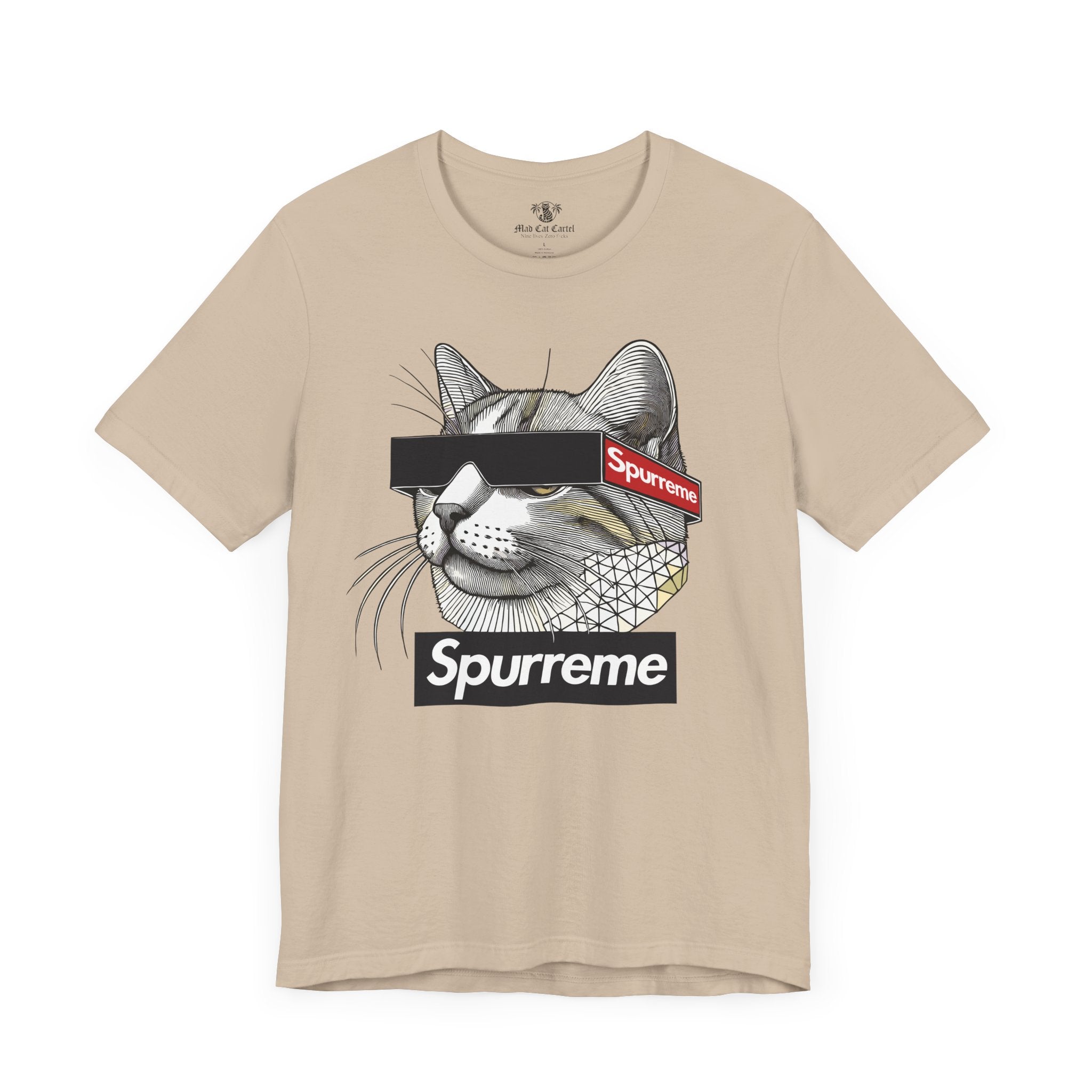 Spurreme Triangular Vision Cat Graphic T Shirt in Tan – cat shirts for women, casual cat lover clothing