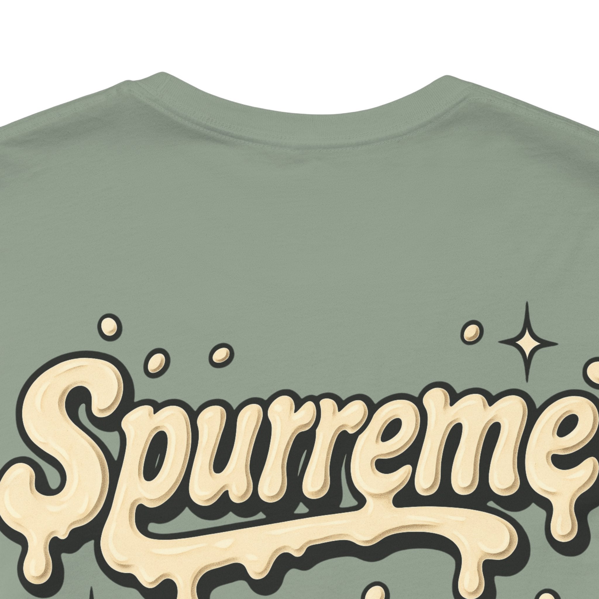 Sage cat themed shirt back detail – cat print tee shirts