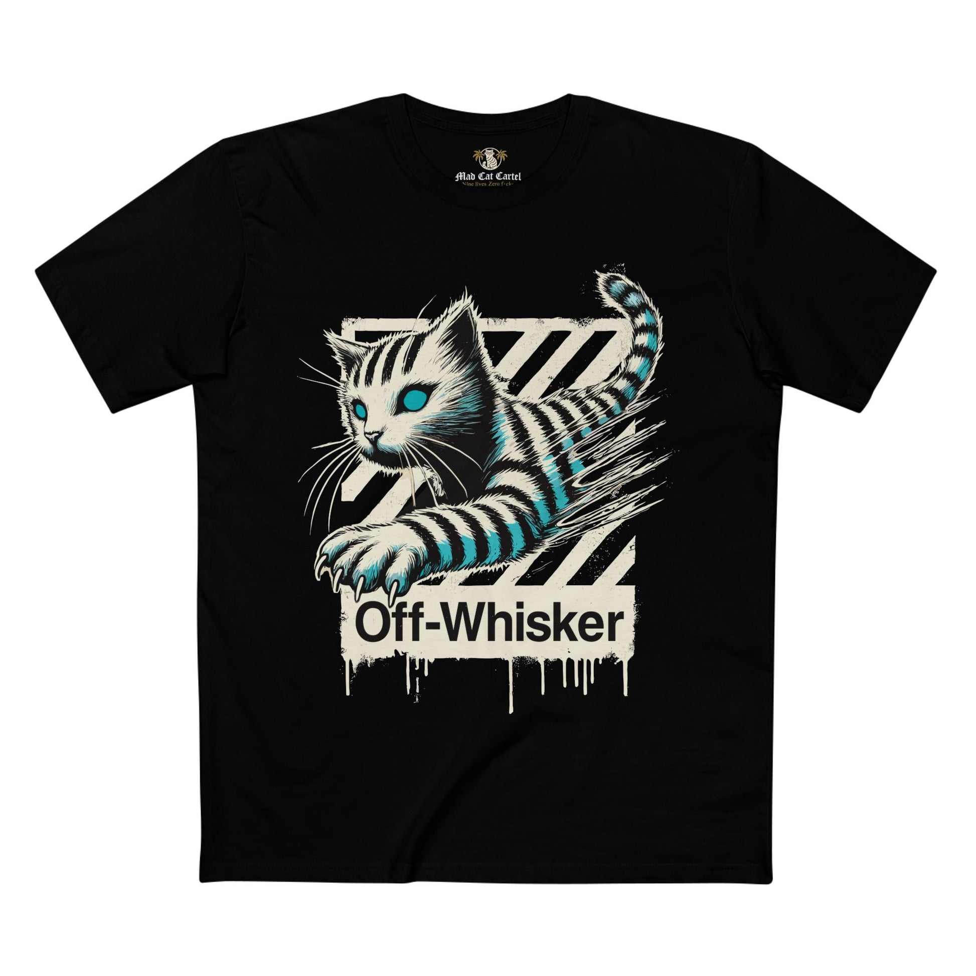 Black cat t shirt for men – Off-Whisker Phantom Pounce graphic tee, unisex shirt for cat lovers