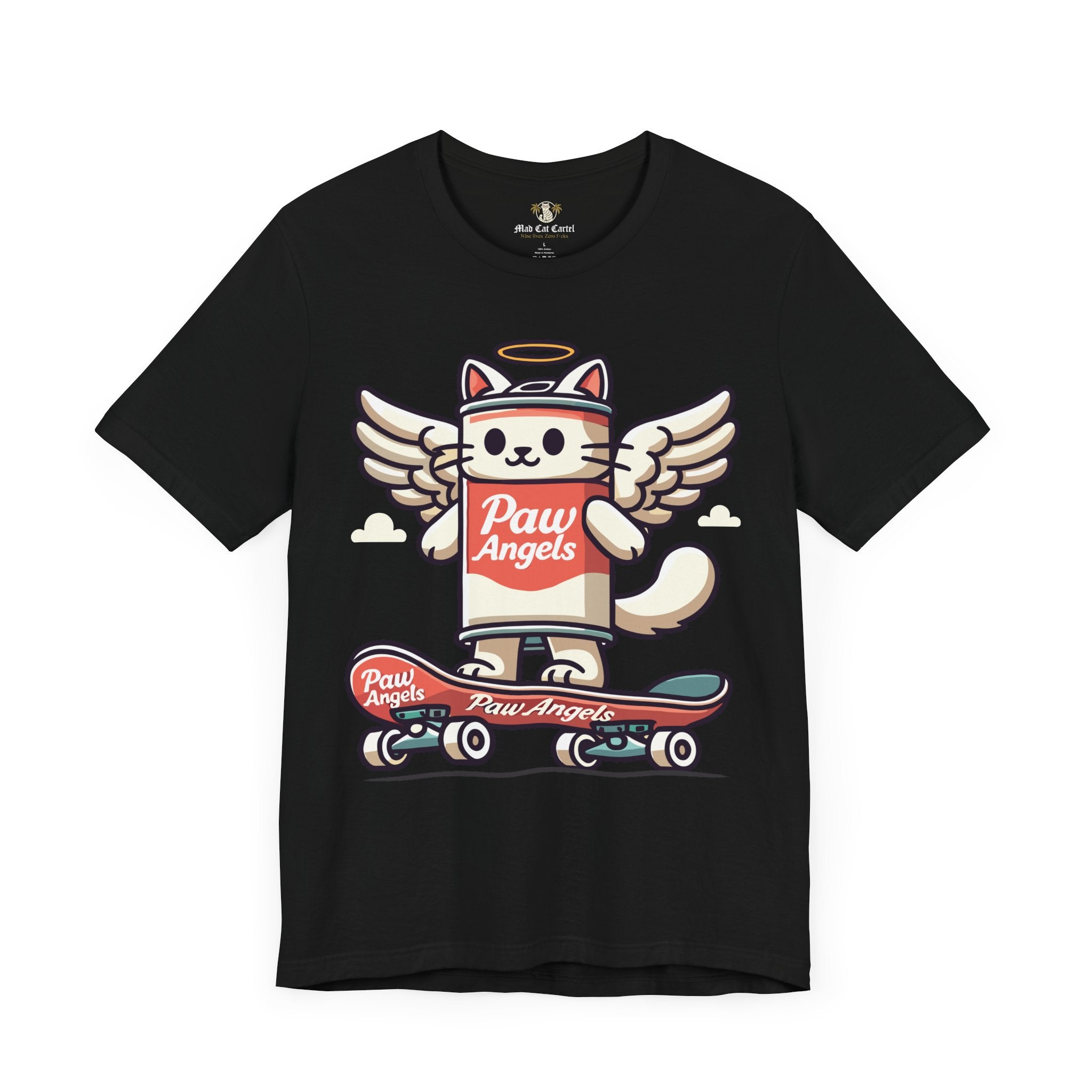 Black Paw Angels skate t shirt front – funny cat t shirts for guys