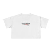 Pawlenciaga Chest Logo Women's Crop Top, white crop top, front product view