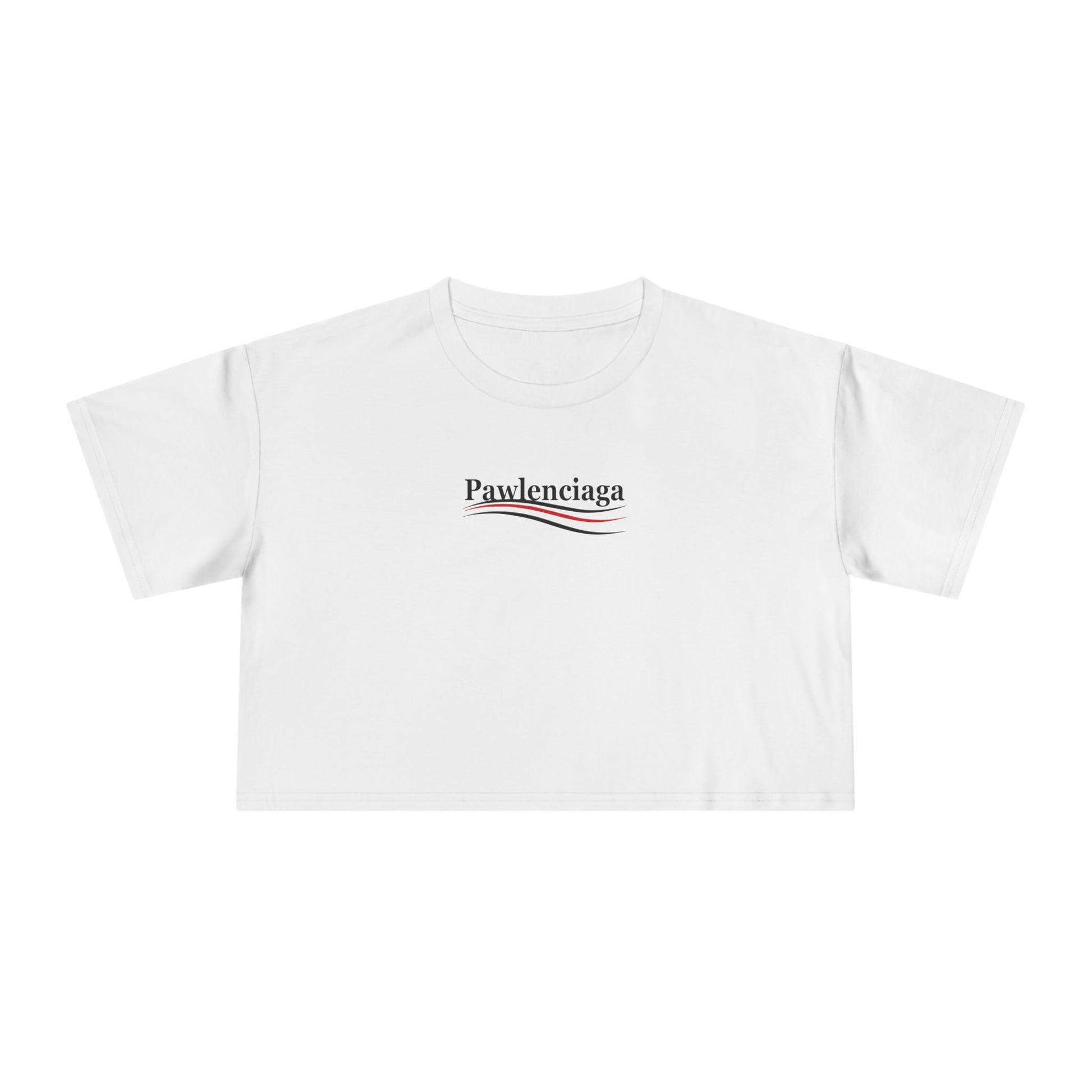 Pawlenciaga Chest Logo Women's Crop Top, white crop top, front product view