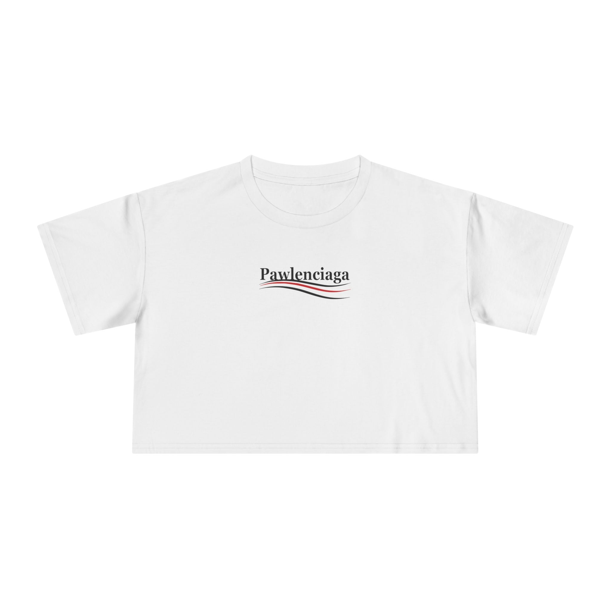 Pawlenciaga Chest Logo Women's Crop Top, white crop top, front product view