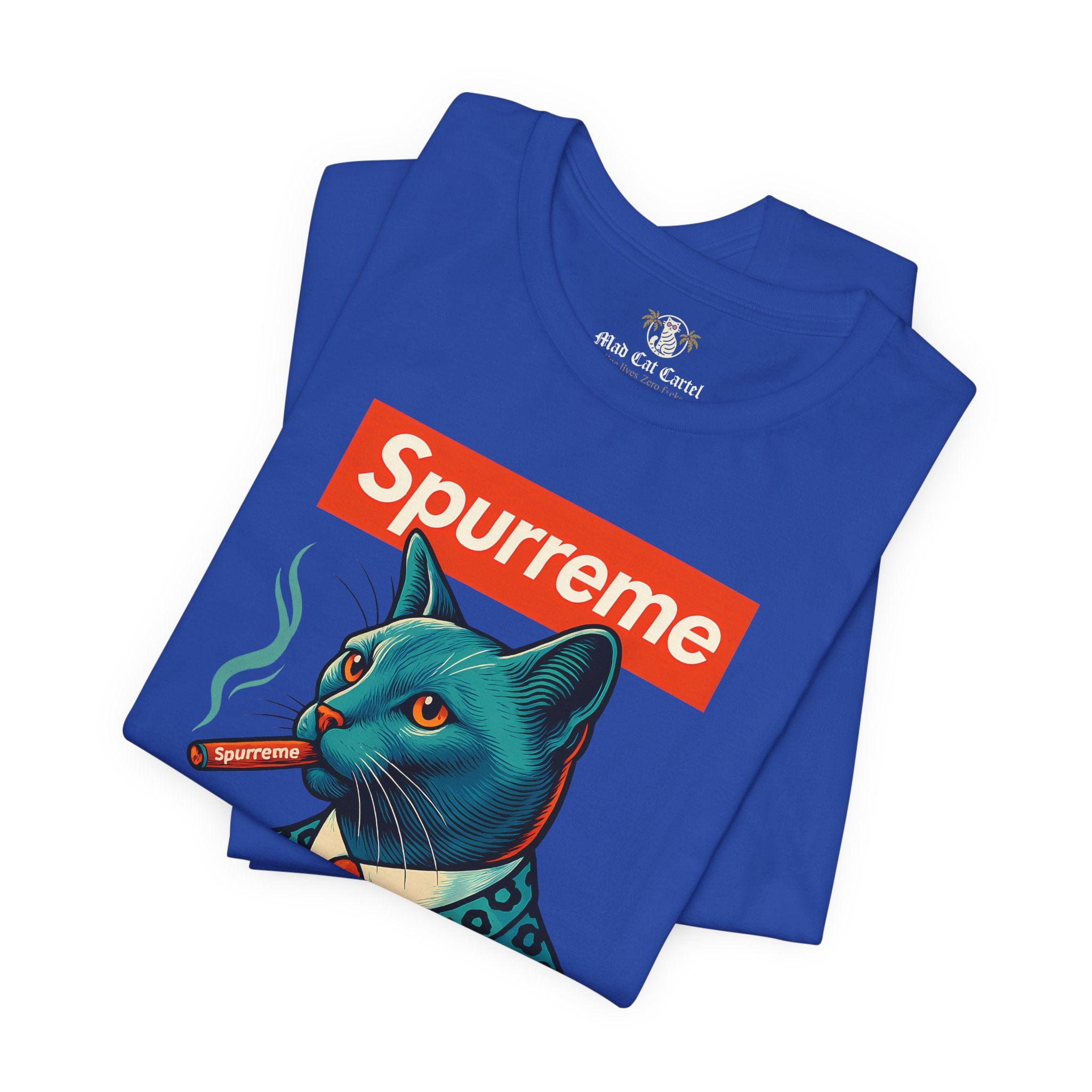 Blue Spurreme Ambassador Cat Graphic t shirt folded pair – funny adult t shirts