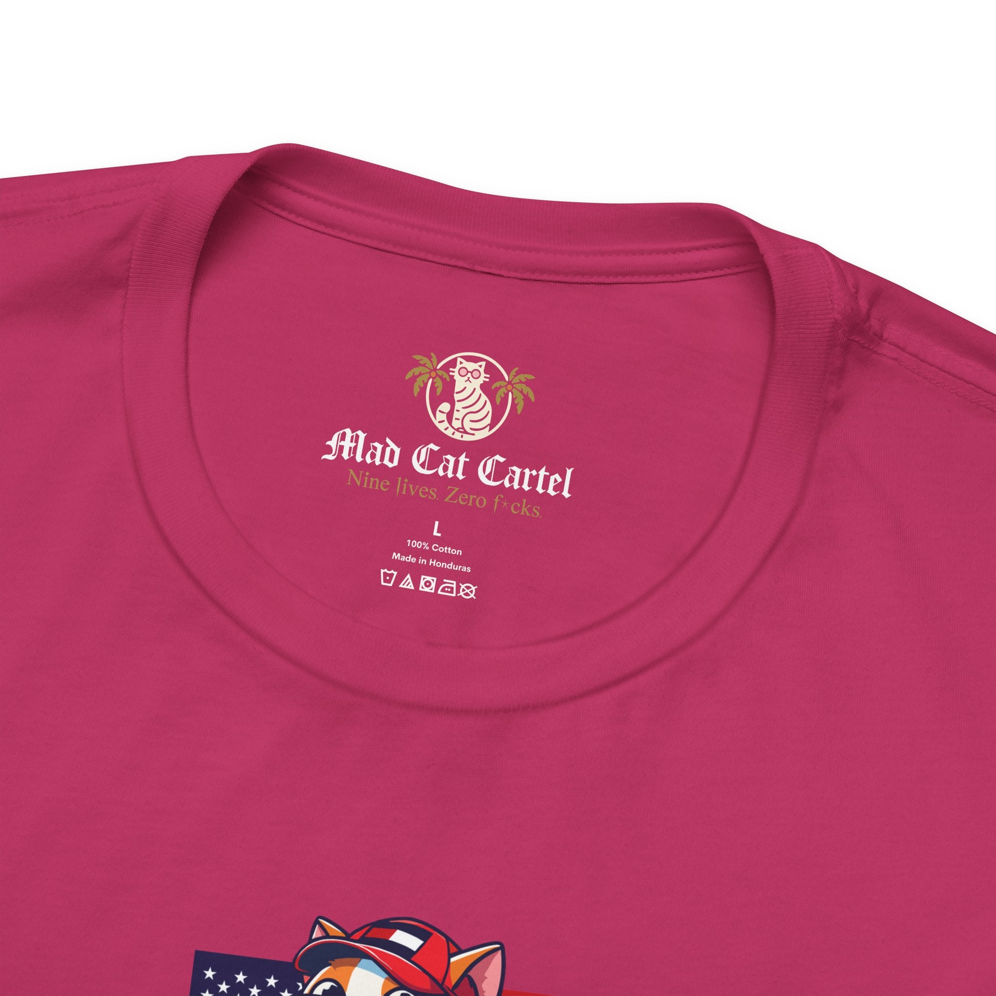 collar detail Pink Berry Tommy Hilficat Cat Graphic T Shirt, cat lover t shirts