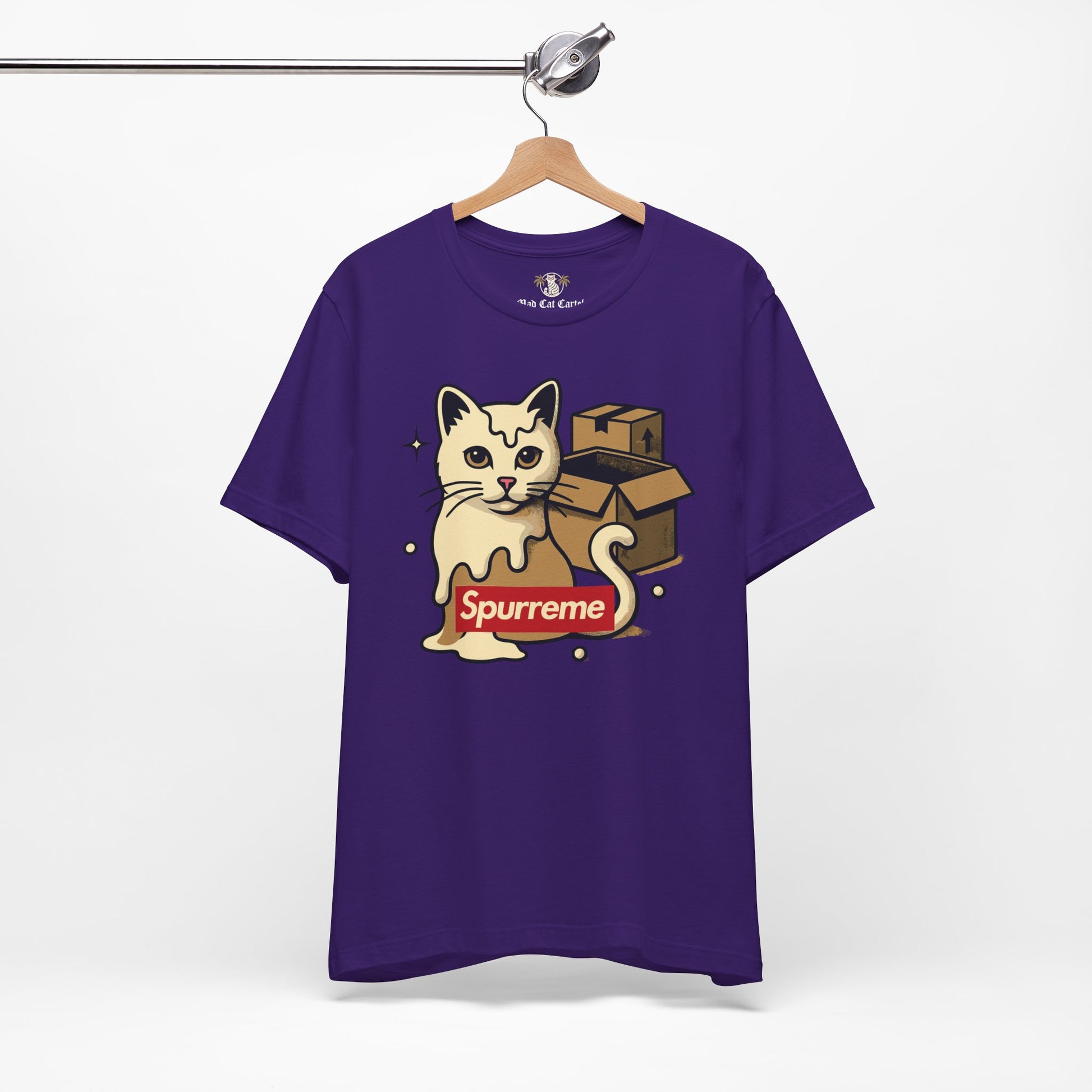 Team purple t shirt front hanging men’s cat shirt