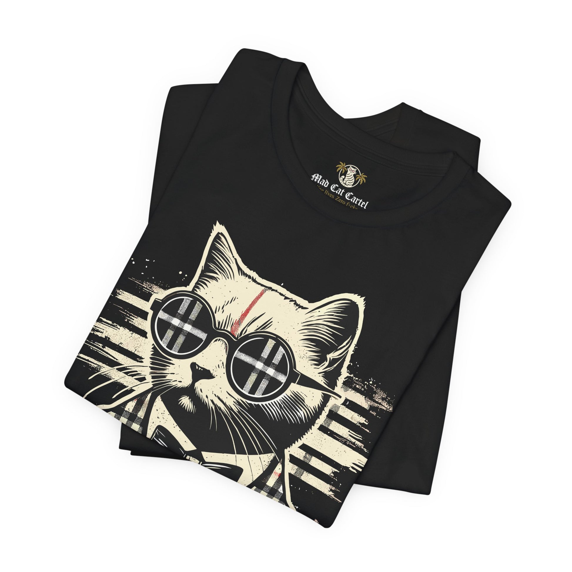 folded purrberry the plaid cat back logo black t-shirt cat lover t shirts