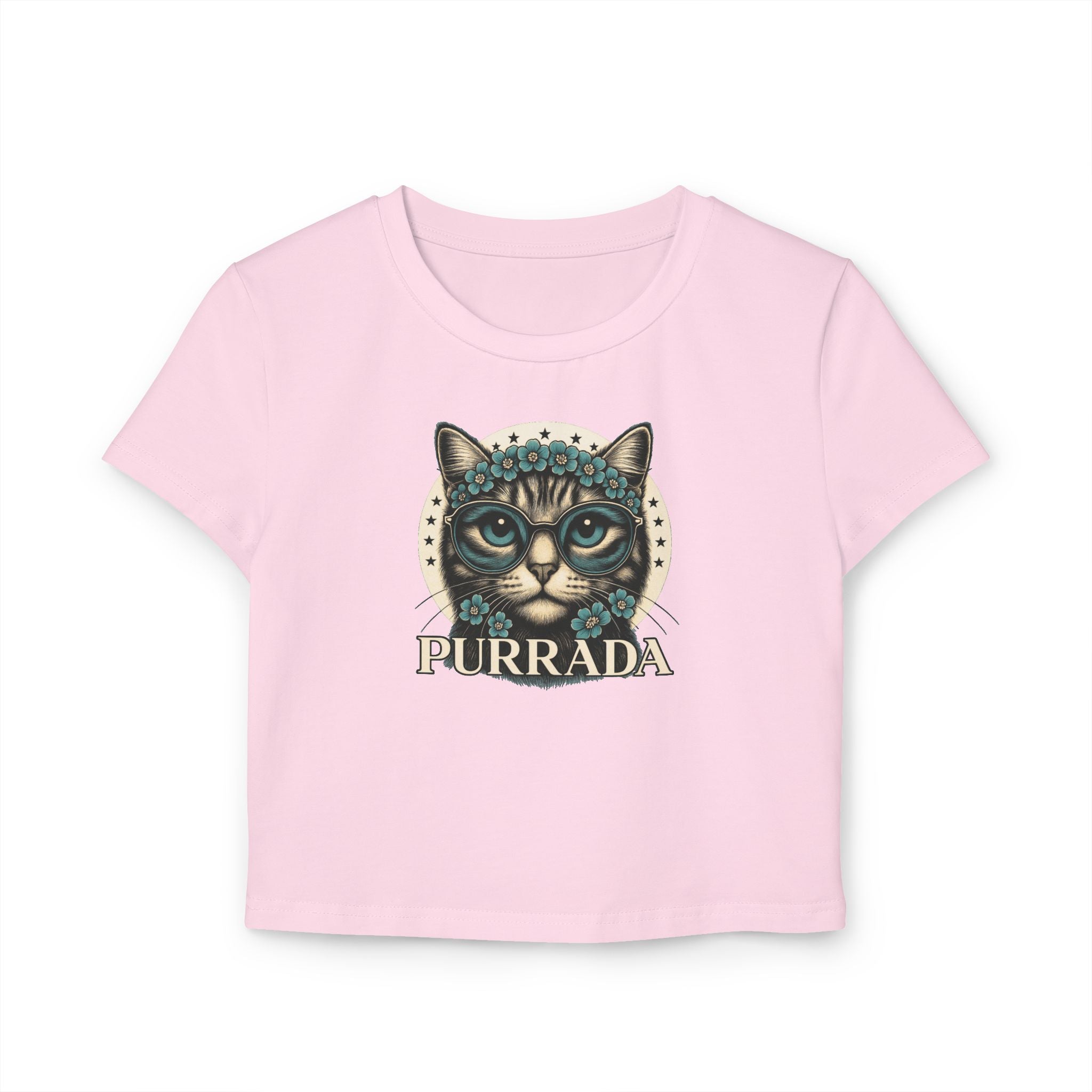 Purrada Flower-Crowned Cat Graphic Women's Baby T Shirt, cat graphic shirt