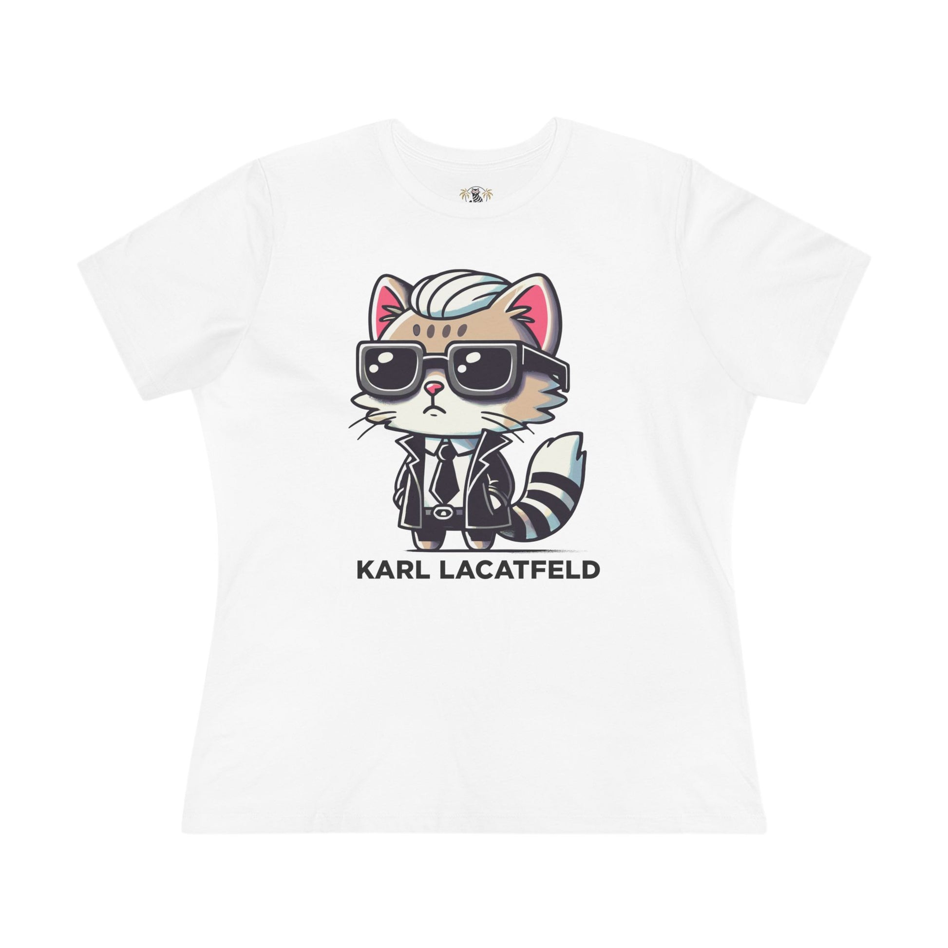Karl Lacatfeld Iconic Cat Women’s White T Shirt flat lay front