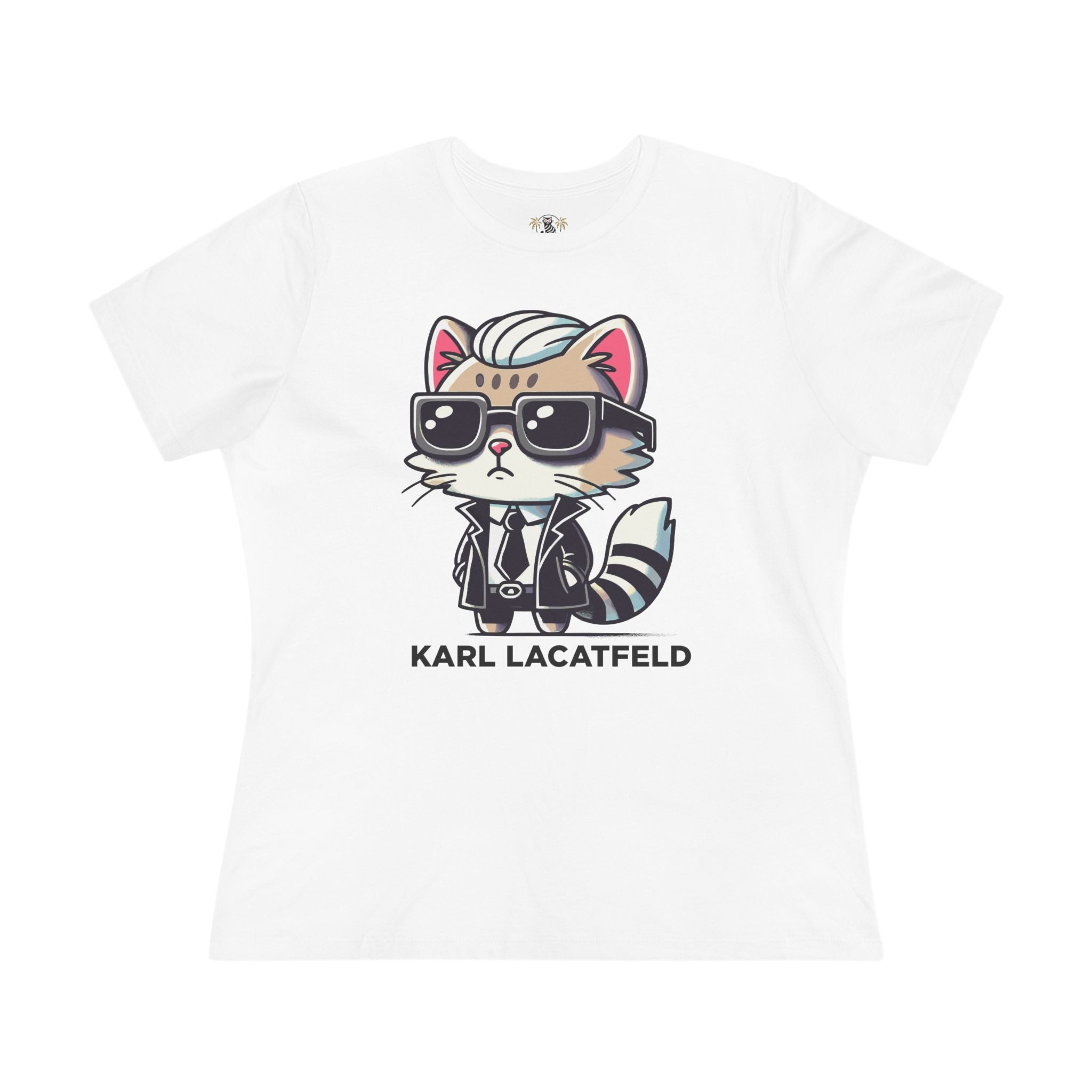 Karl Lacatfeld Iconic Cat Women’s White T Shirt flat lay front