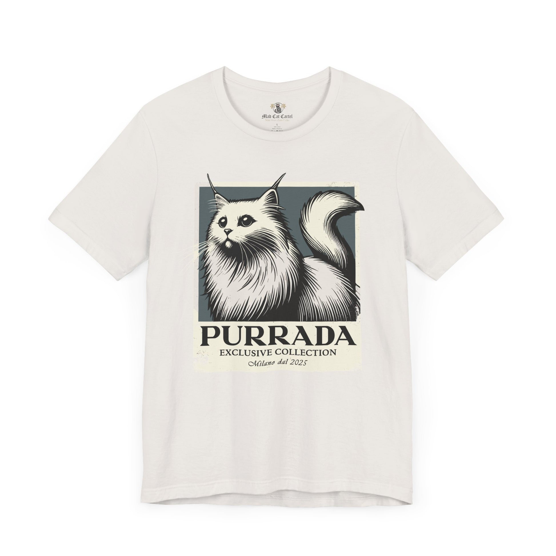 White Purrada Exclusive Milano Cat Graphic T Shirt, cat t shirts for guys