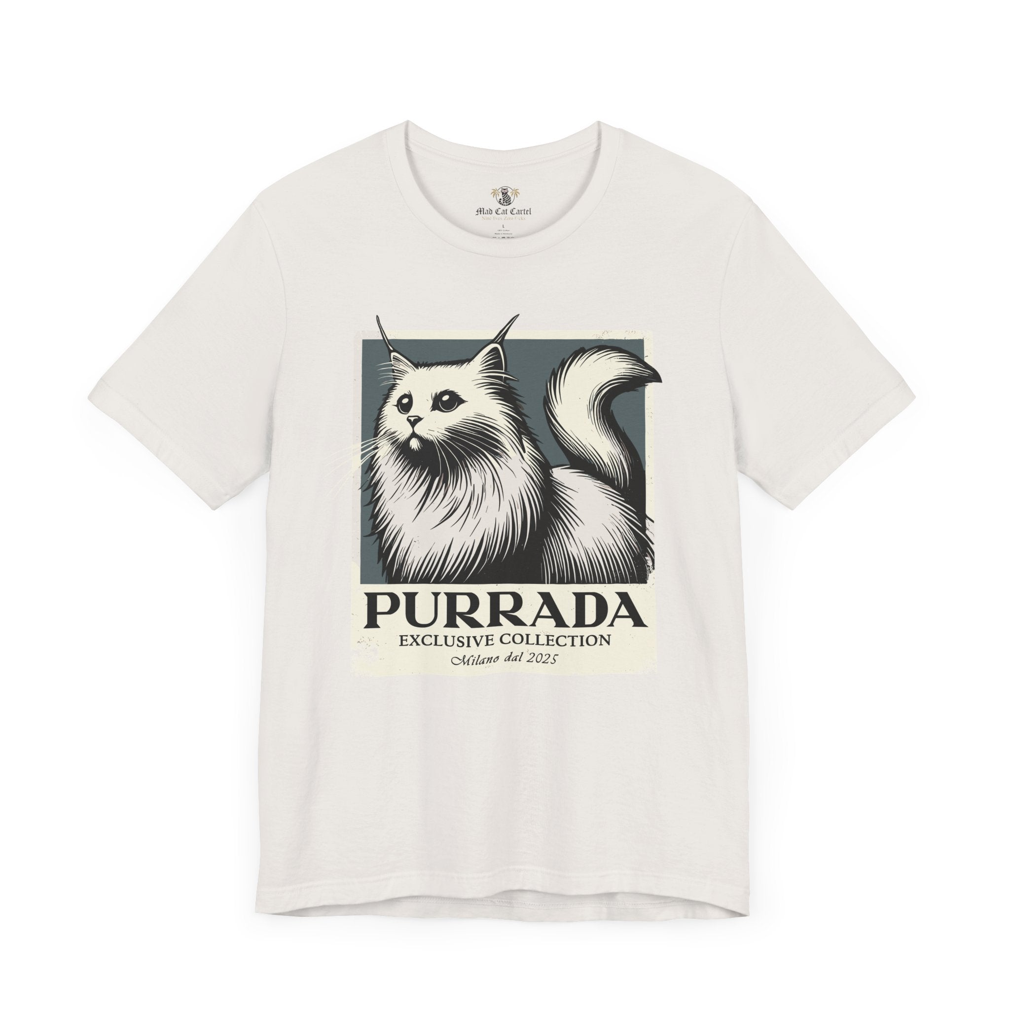White Purrada Exclusive Milano Cat Graphic T Shirt, cat t shirts for guys