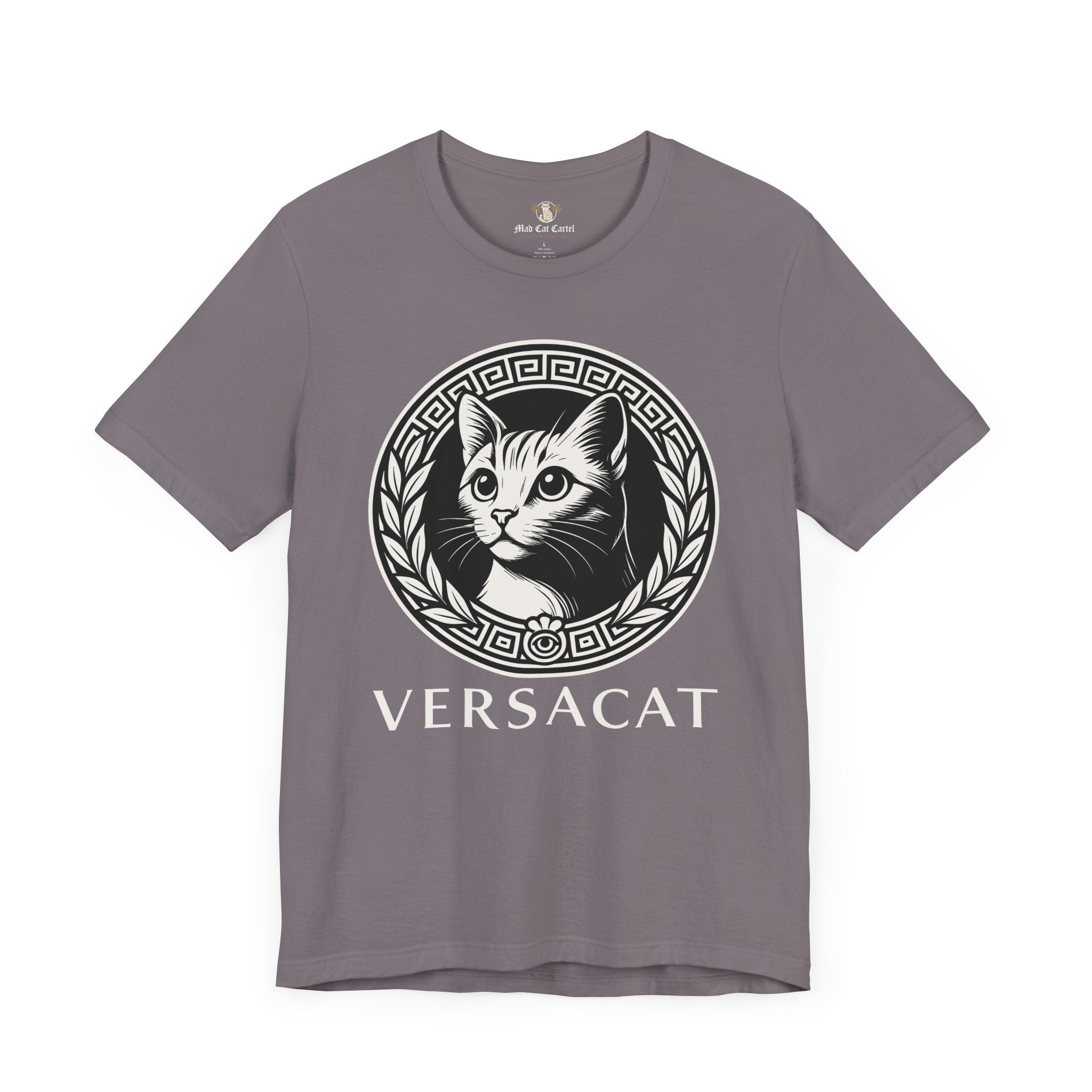 Storm grey Versacat Royal Emblem graphic cat lover shirt – funny cat shirts for men and cat t shirts for women