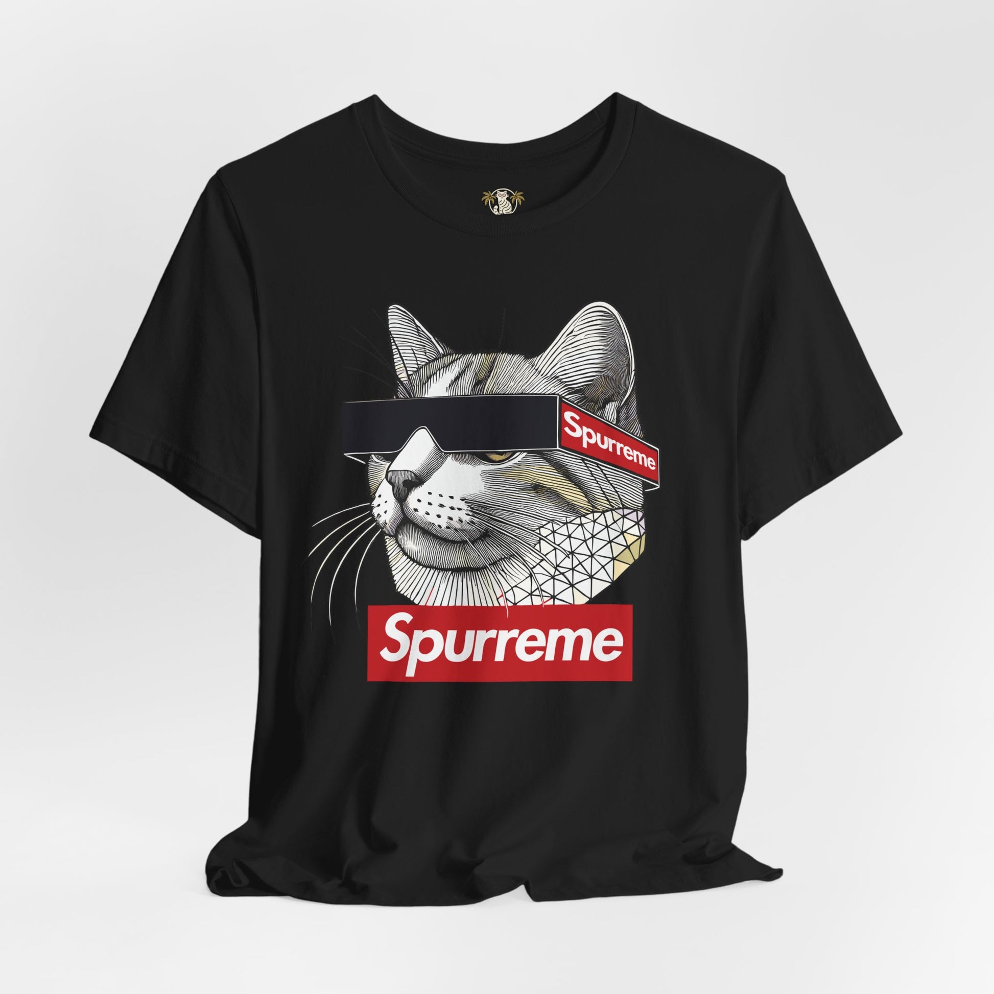 Black Spurreme Triangular Vision Cat Graphic T-Shirt front view – t shirt for cat lovers