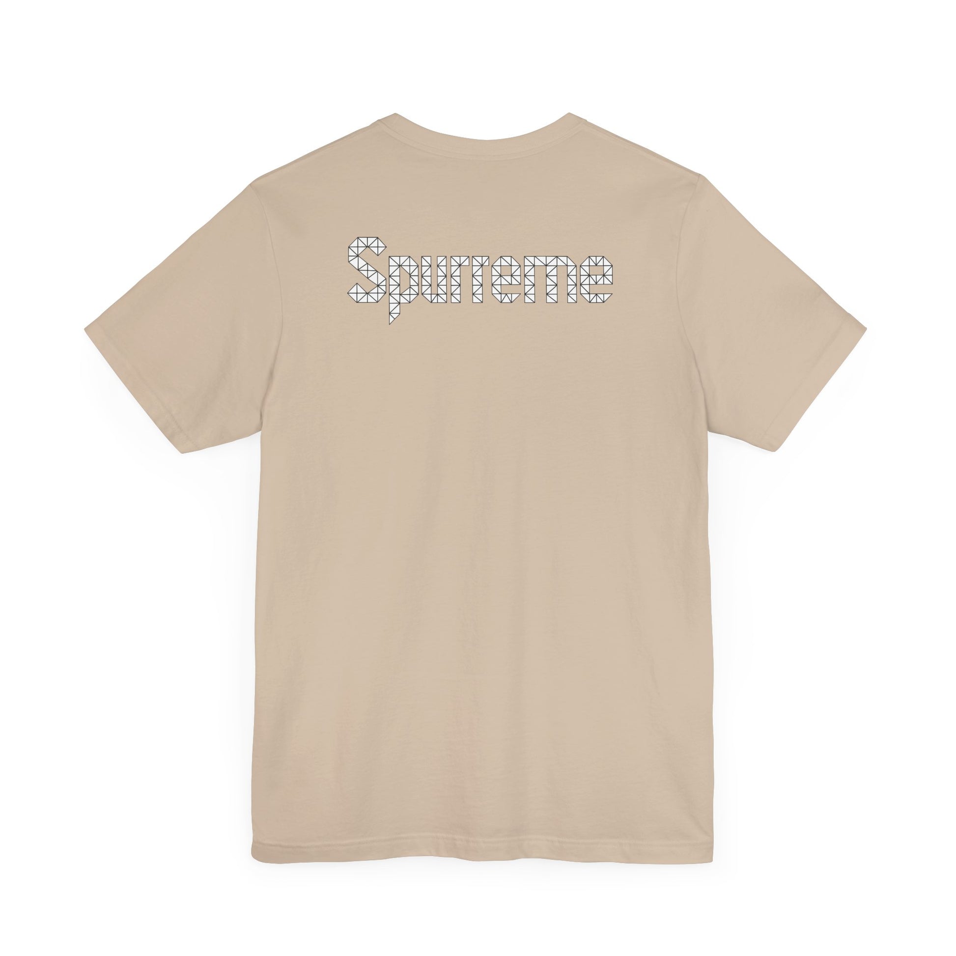 Back view of Spurreme Triangular Vision Cat Graphic T Shirt in Tan – cat lover t shirt with logo detail