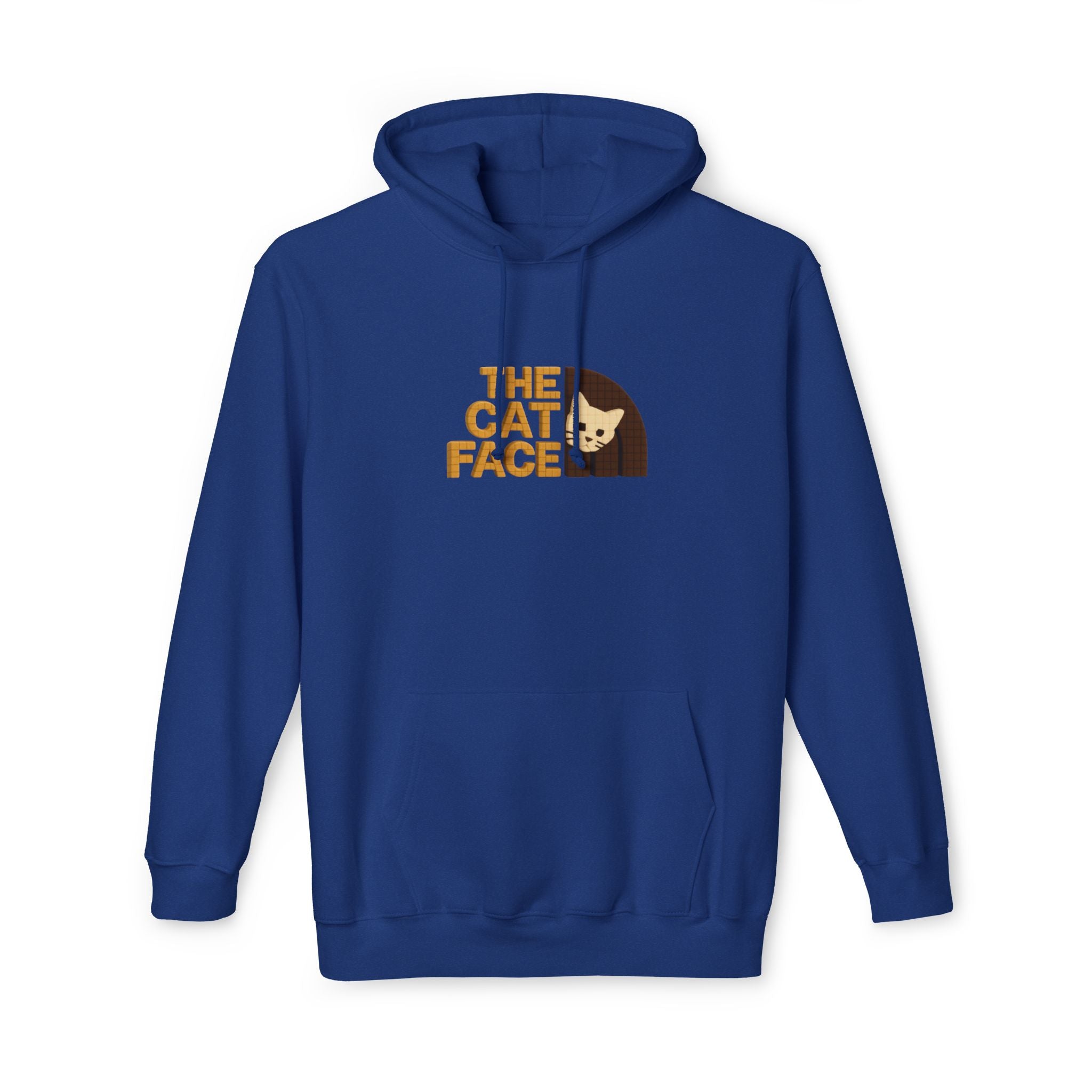The Cat Face 3D Wool Block Chest Logo & Back Cat Graphic Hoodie in Royal Blue color stylish hoodie for cat lovers