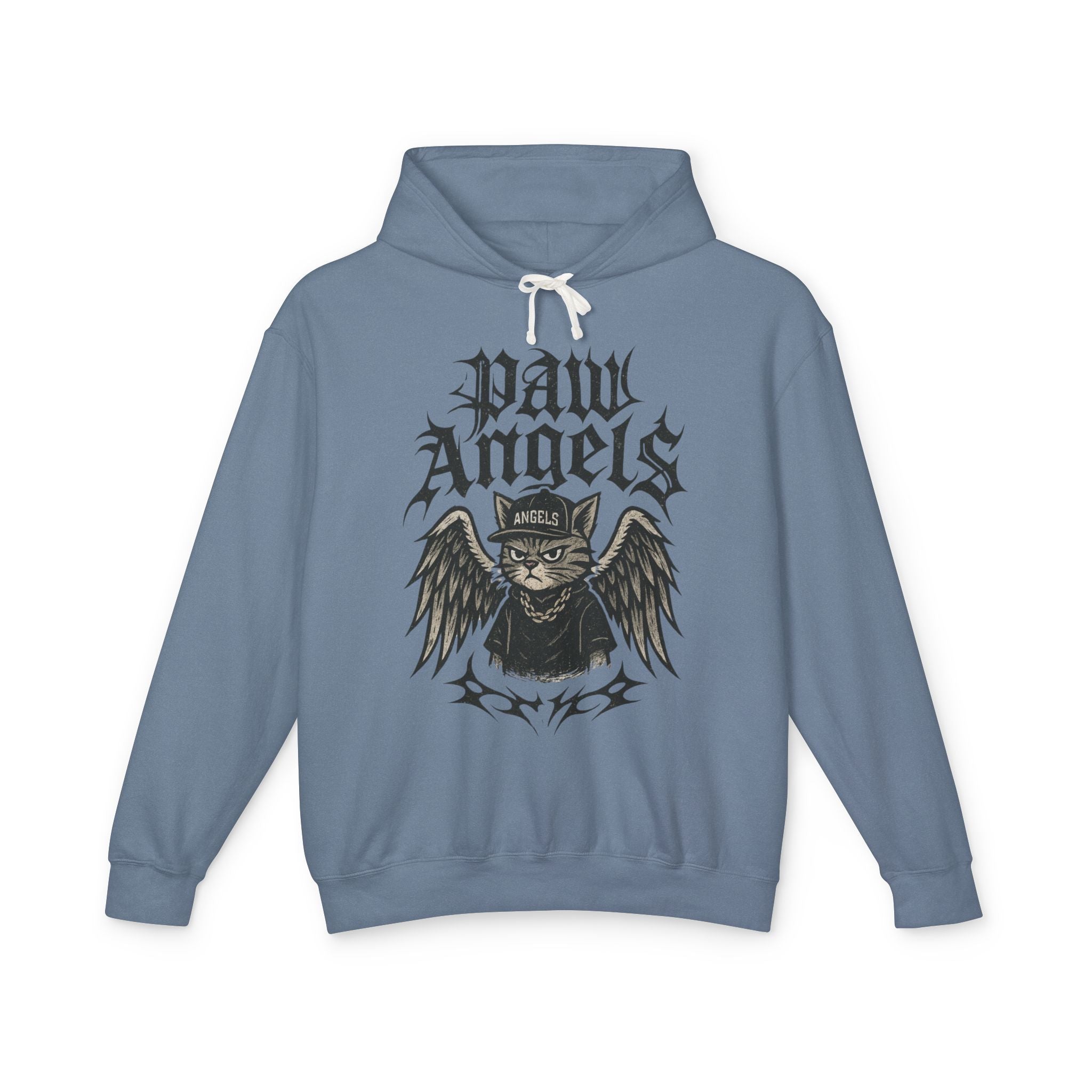 Paw Angels Rebel Angel Cat Graphic Blue Hoodie, cat clothes for humans