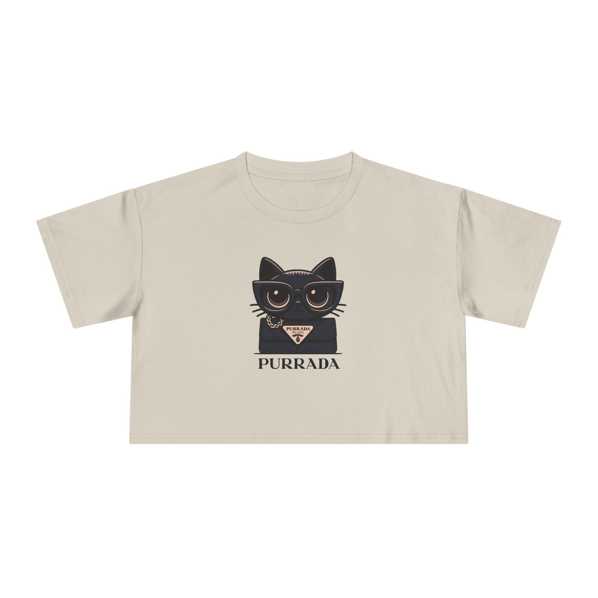 Purrada Noir Bag Cat Graphic Women's Crop Tee, cat graphic shirt