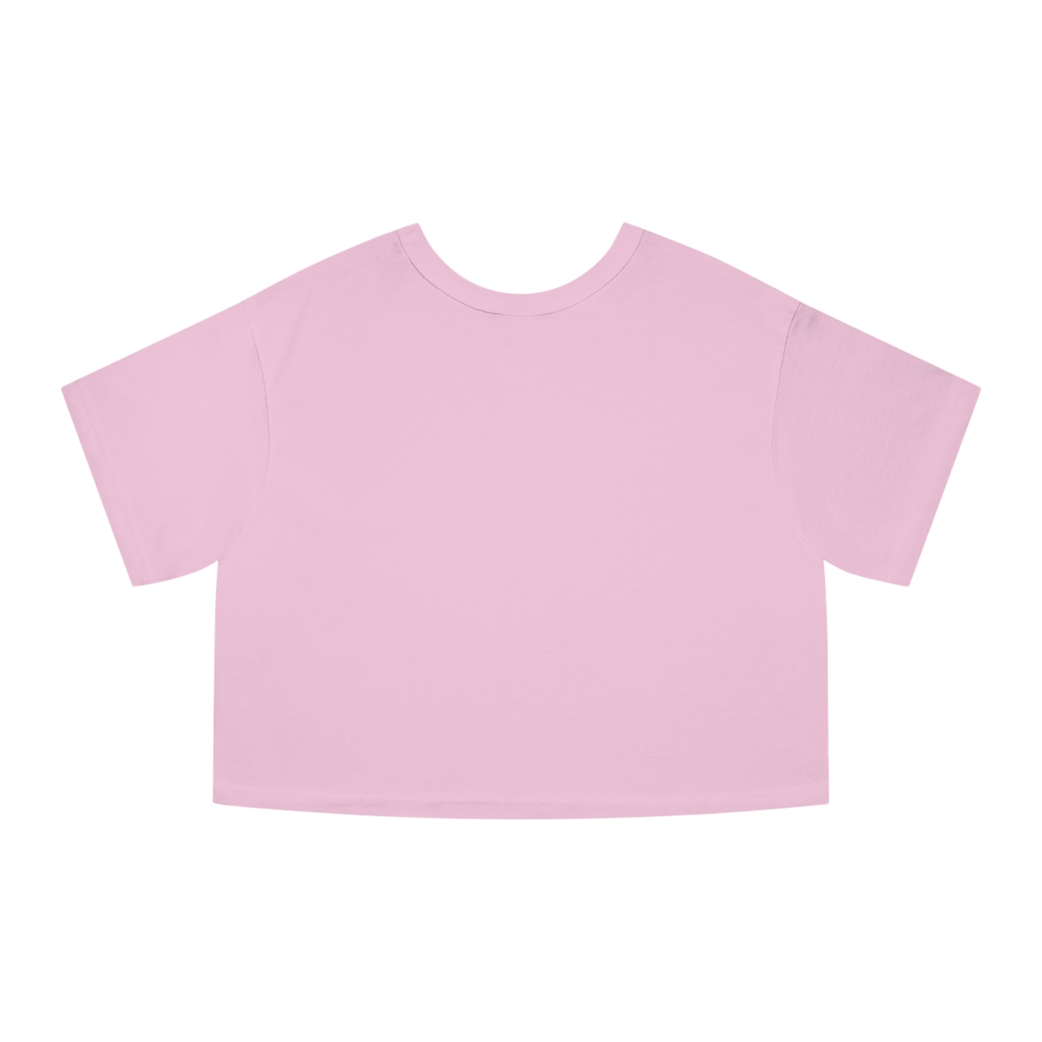 pink candy crop top back view, ladies casual tee, cat graphic style
