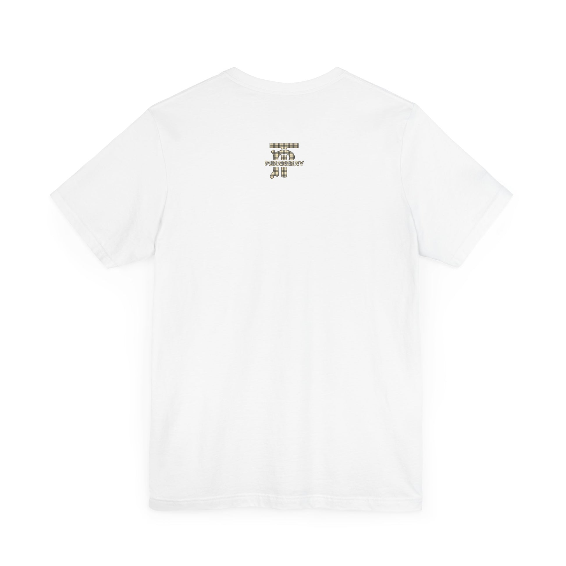 purrberry london mini crest cat graphic t shirt white back view cat themed apparel