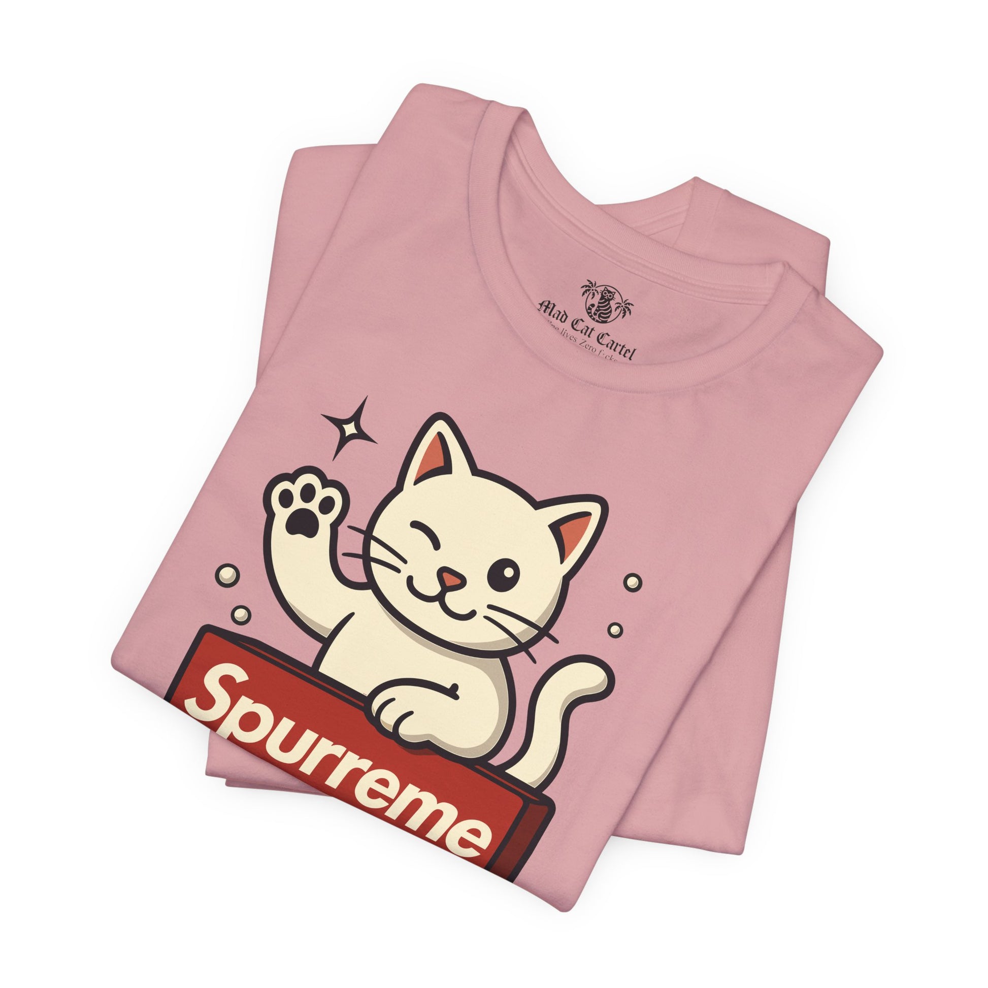 Red t shirt folded flat lay men’s cat shirt