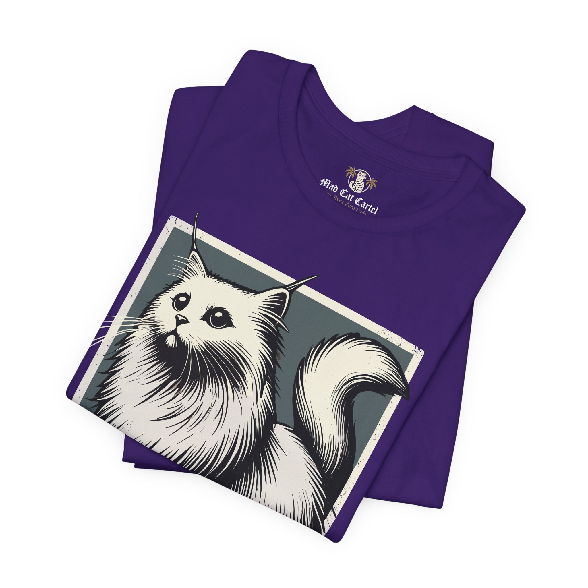 Folded team purple Purrada Exclusive Milano Cat Graphic T Shirt, shirts for cat lovers