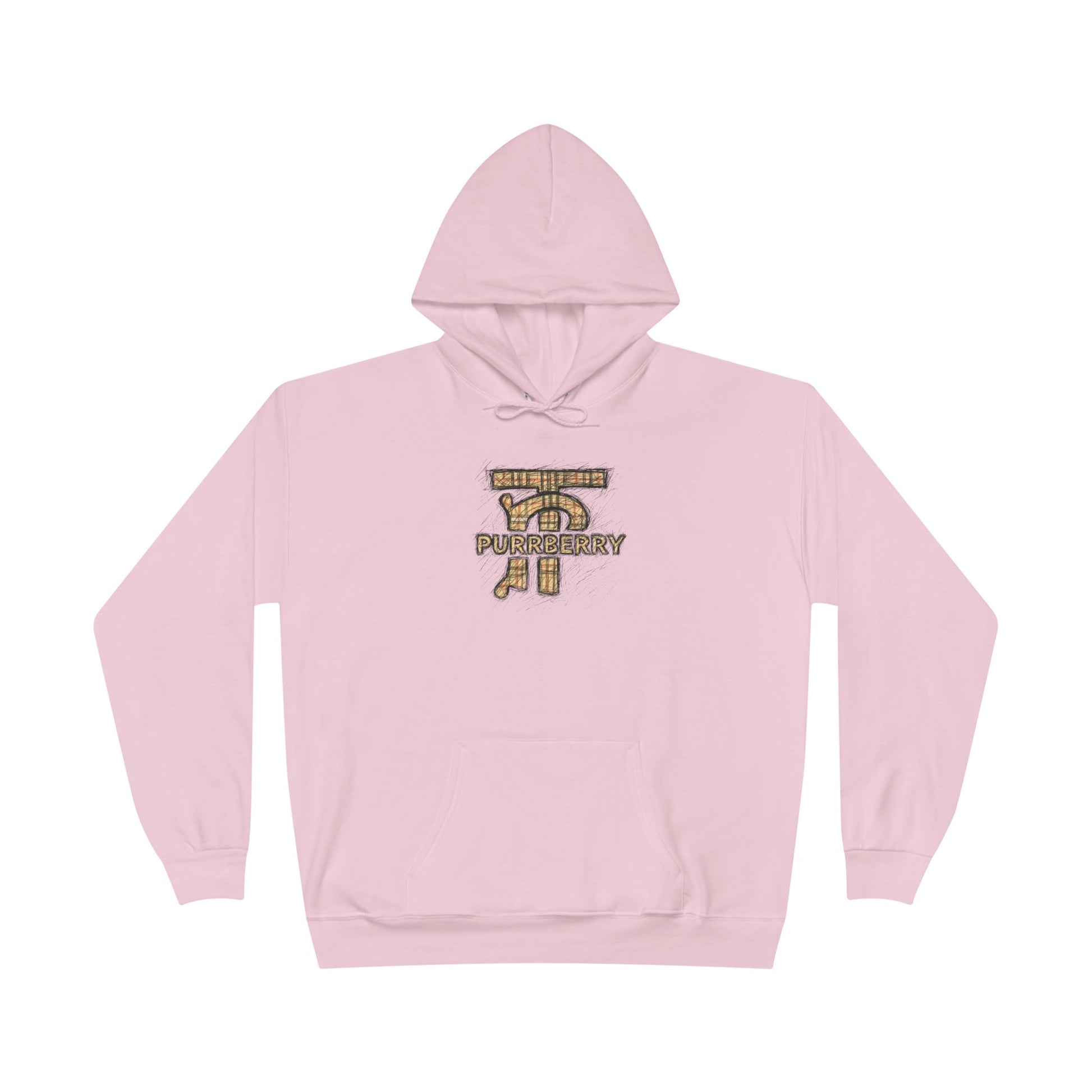 Purrberry Chest Sketch Logo Cat Graphic Pale Pink Hoodie, women's cat hoodie