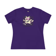 Meowke Cat Runner Graphic Women's T-Shirt, cat tee shirts womens, purple front view