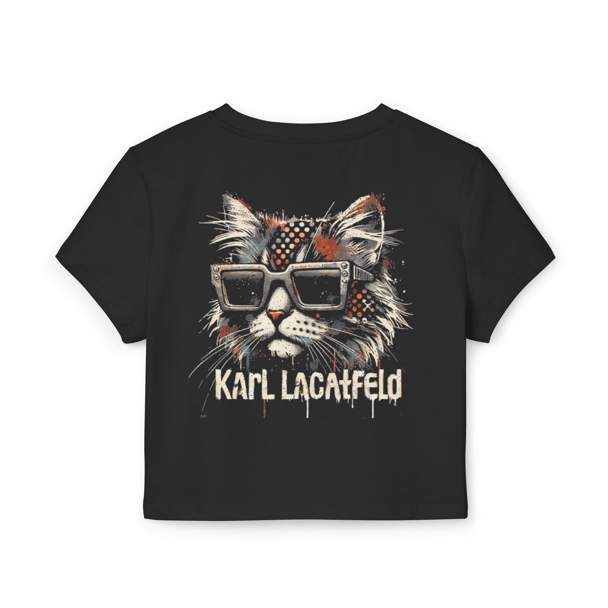 Back view Karl Lacatfeld Noir Couture Black Baby Tee with graffiti cat print