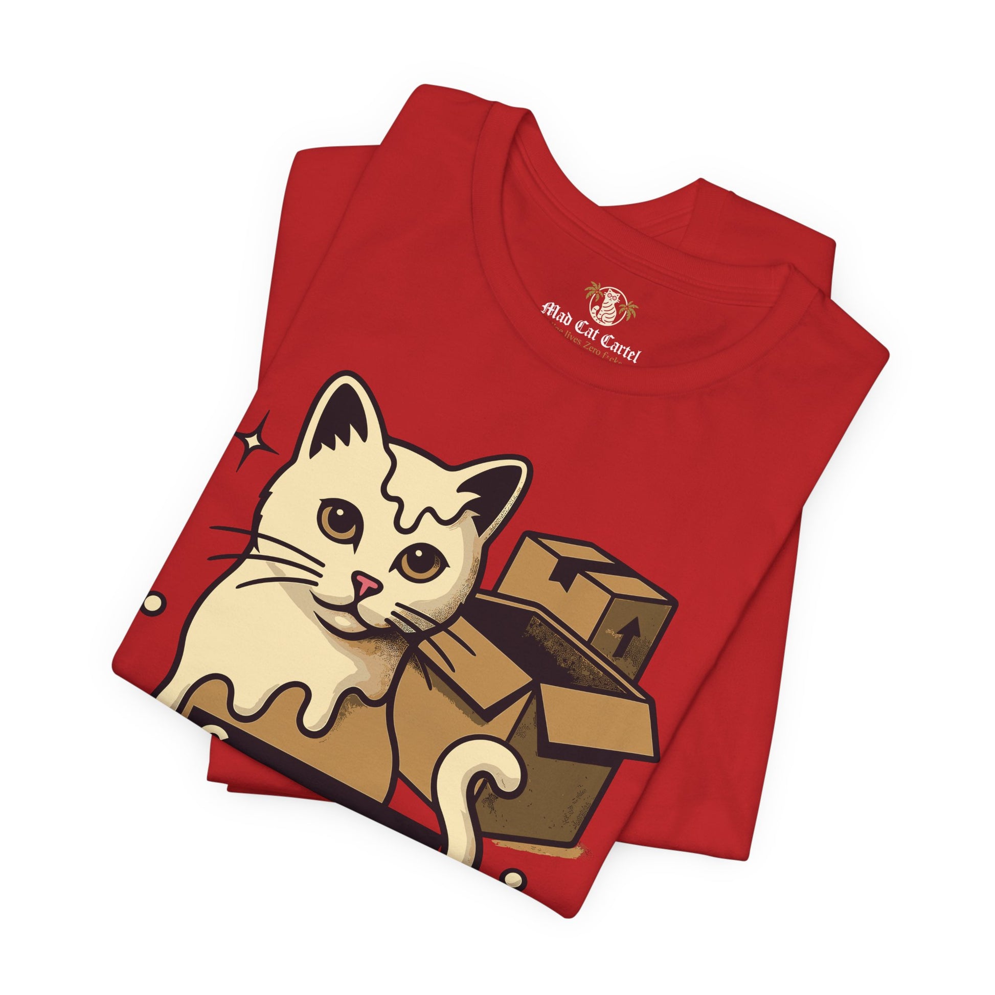 Red t shirt folded with front design cat lover t shirts