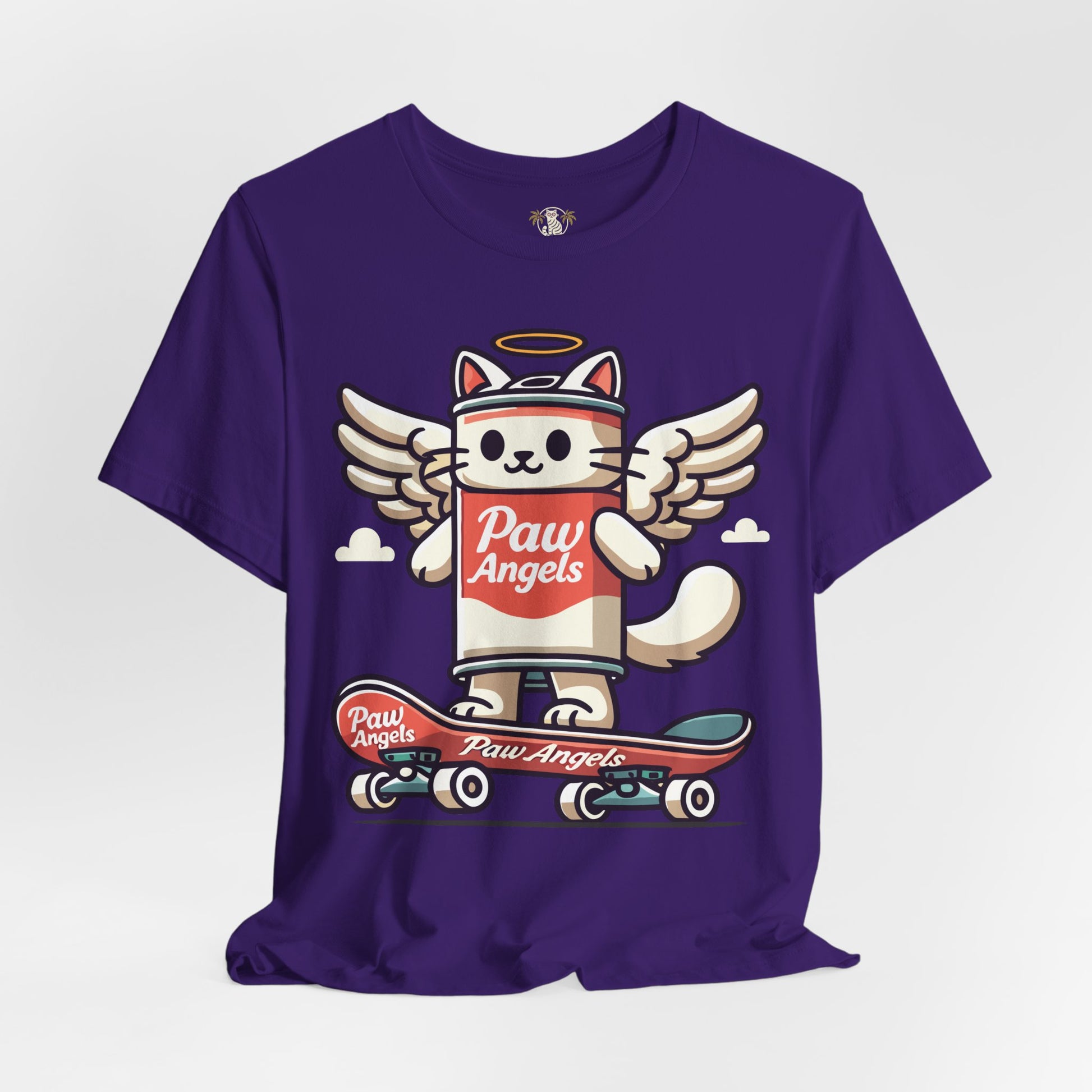 Team Purple Paw Angels skate t shirt front – cat shirt for women