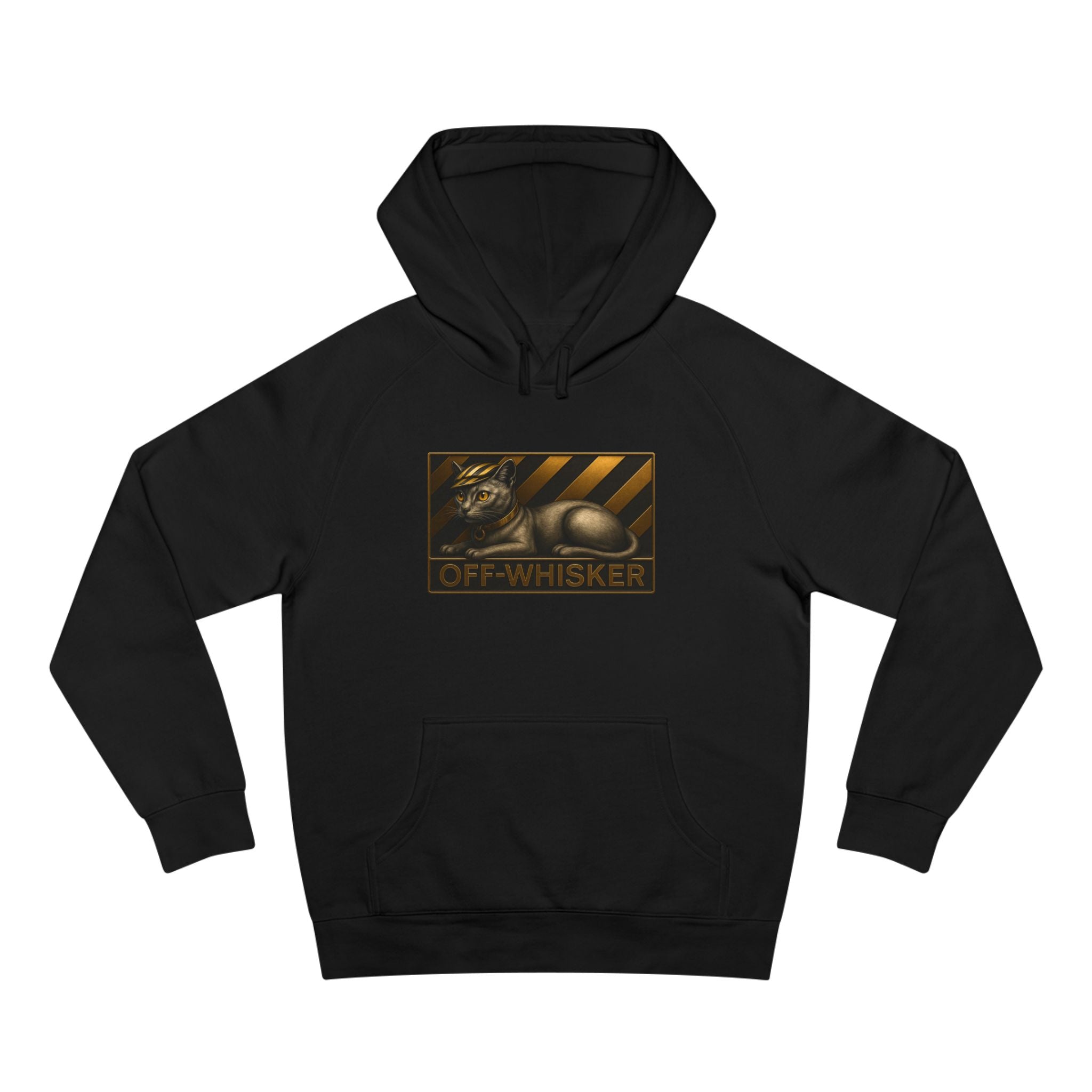 Off-Whisker Bronze Cat Emblem Graphic Black Hoodie, cat clothes for humans