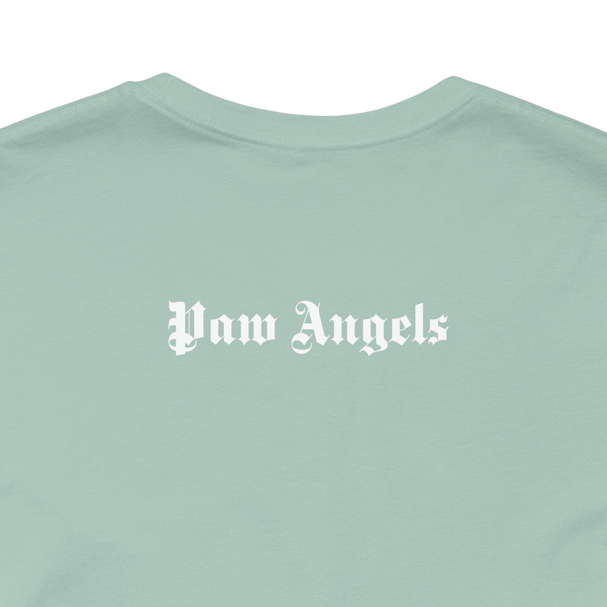 Dusty Blue t shirt with “Paw Angels” back print – cat lover shirts