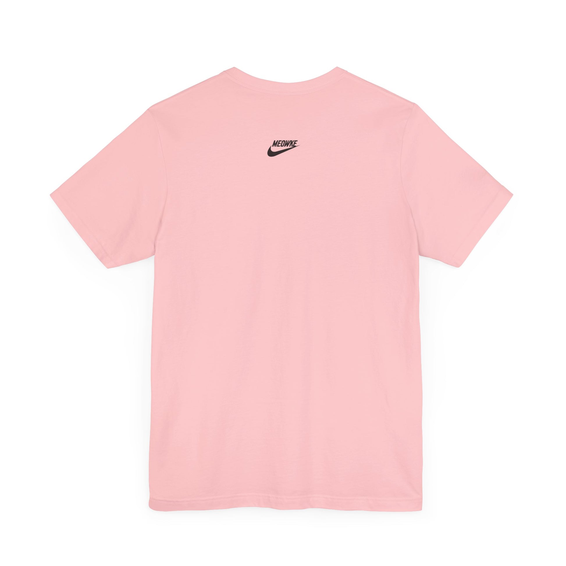 Funny cat t-shirt for women – pink unisex tee, back view, black swoosh logo