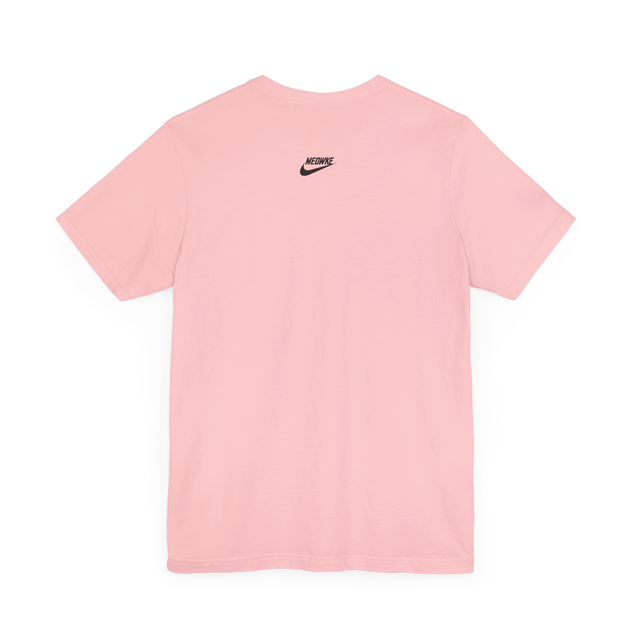 Funny cat t-shirt for women – pink unisex tee, back view, black swoosh logo