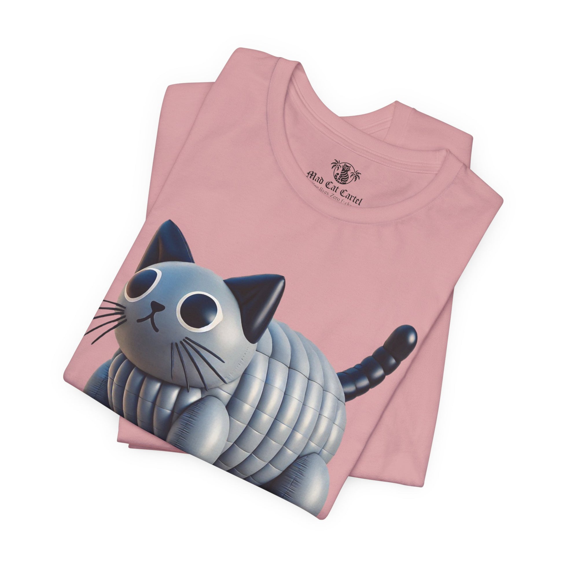Folded Orchid Pawlenciaga Cat Balloon Graphic T Shirt close up cat on a shirt