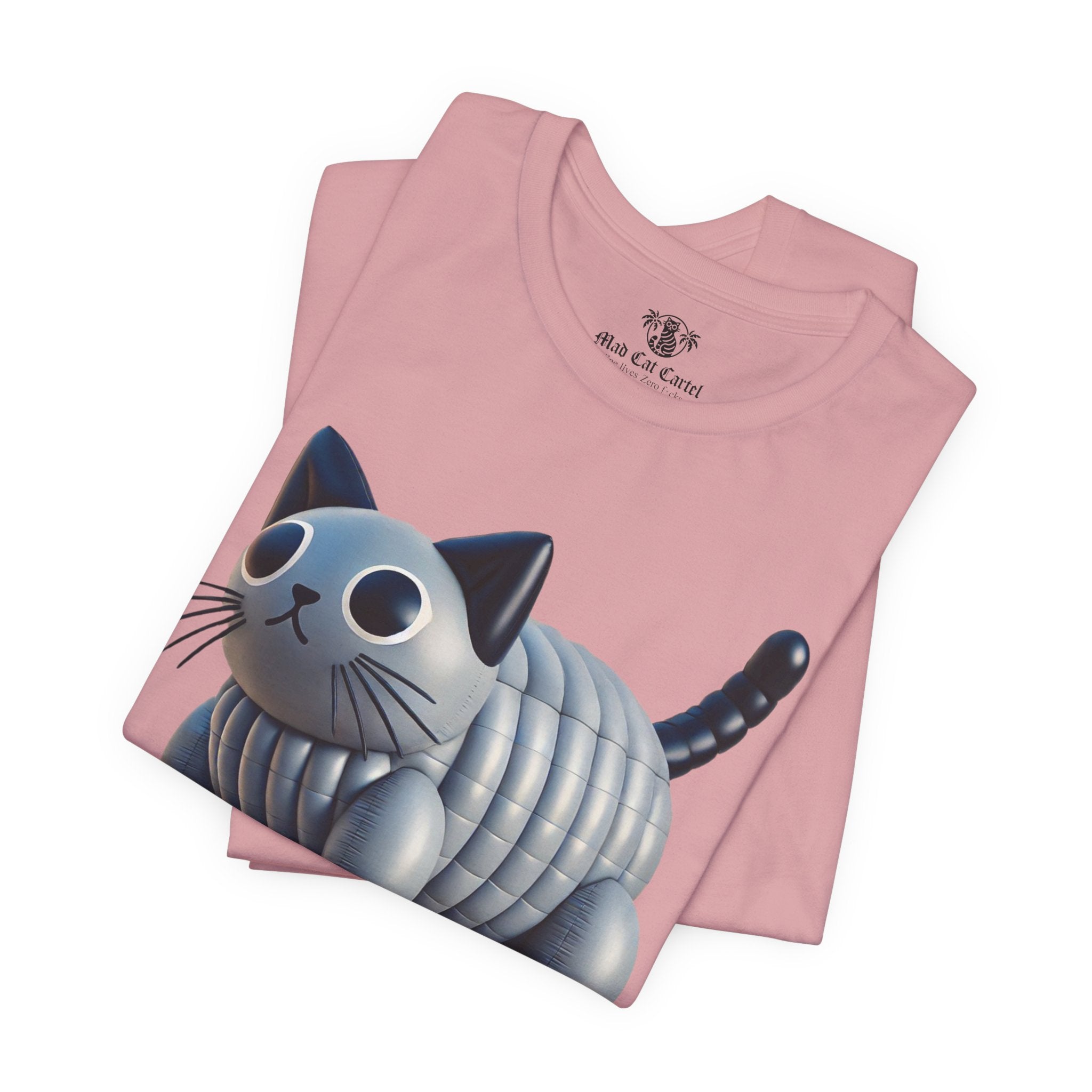 Folded Orchid Pawlenciaga Cat Balloon Graphic T Shirt close up cat on a shirt