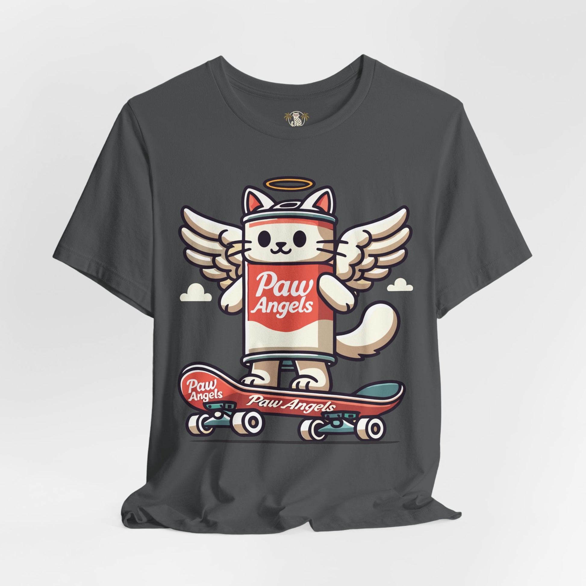 Asphalt Paw Angels skate t shirt, front view – cool cat shirts