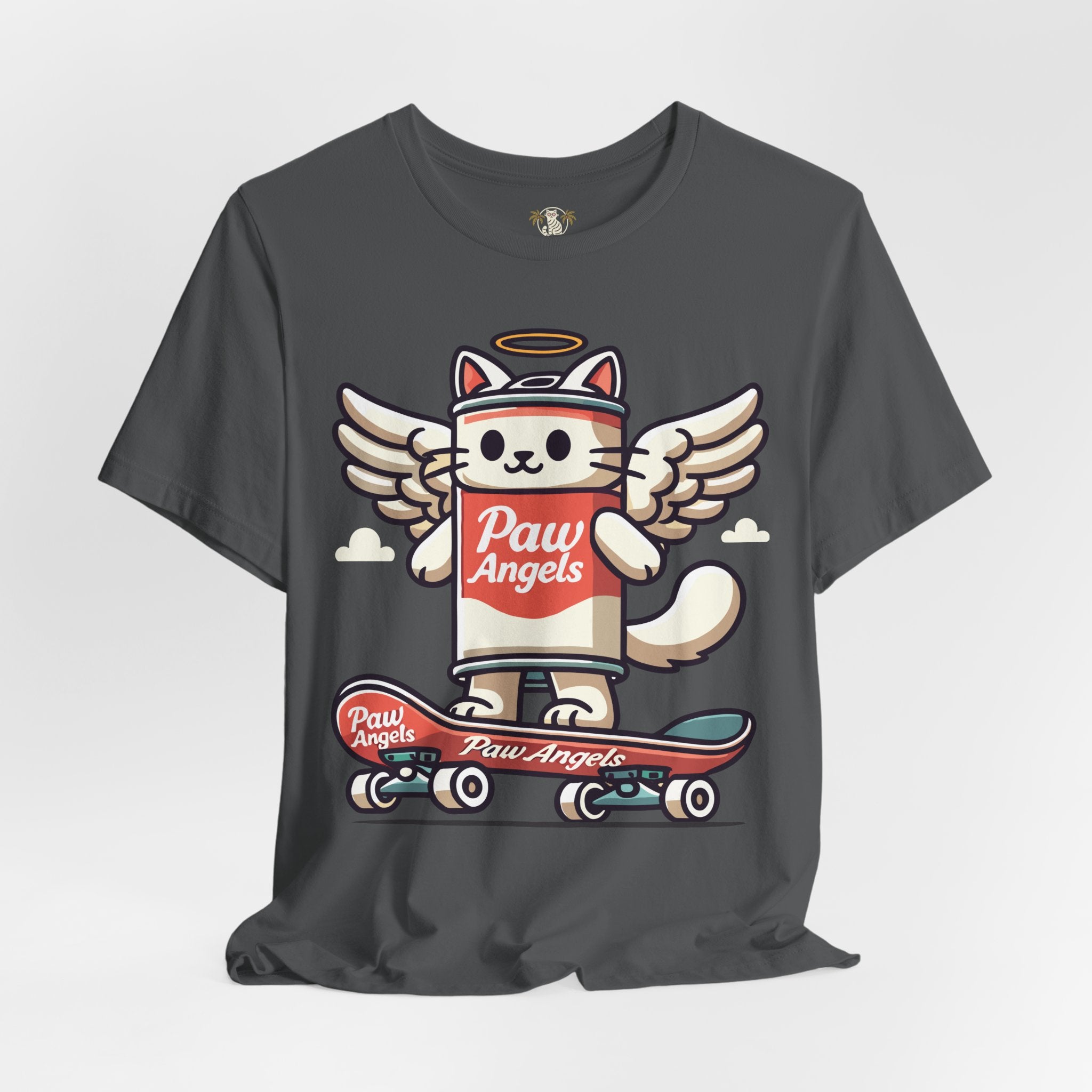 Asphalt Paw Angels skate t shirt, front view – cool cat shirts