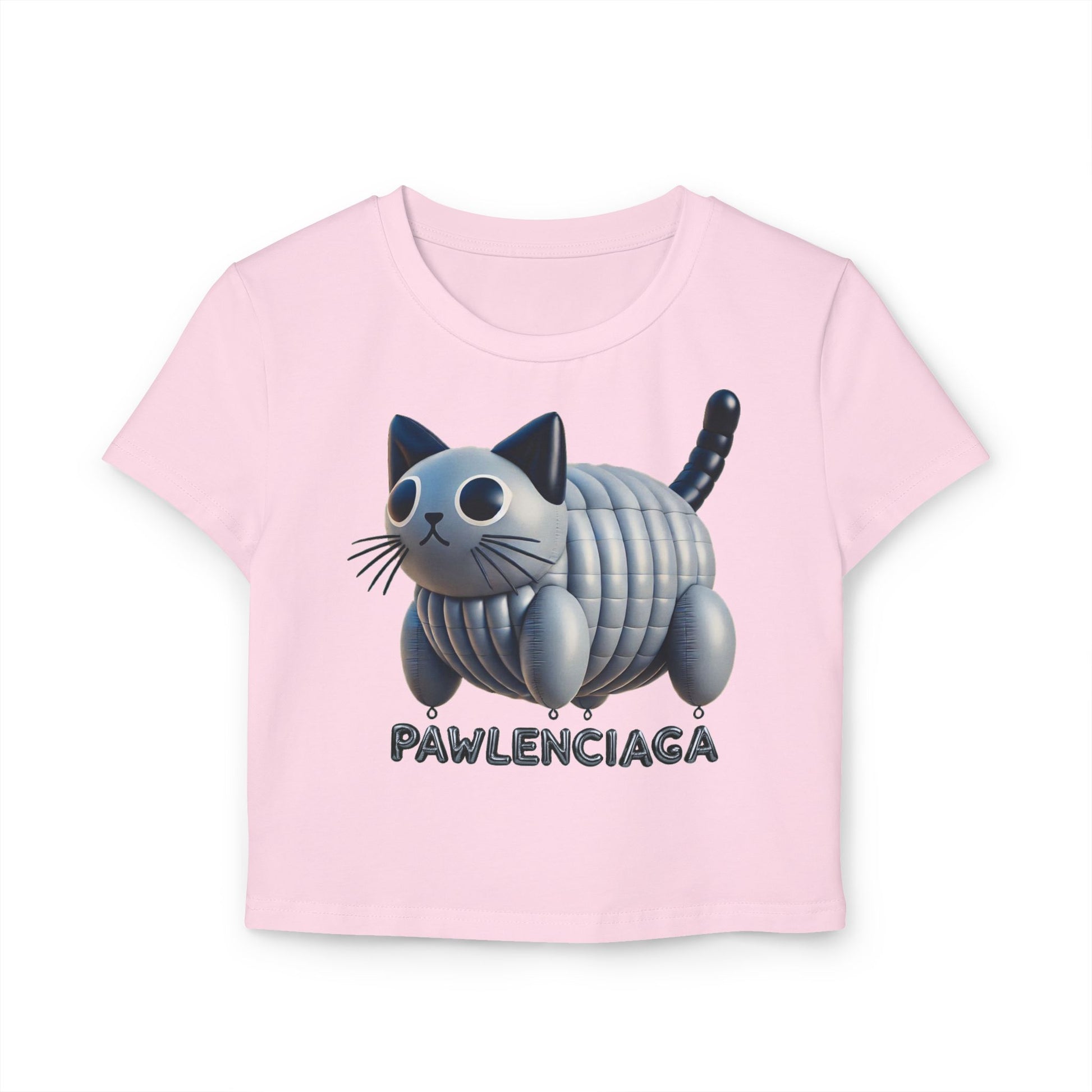 Pawlenciaga Cat Balloon Graphic Women's Baby Tee Pink, pink baby tee front view
