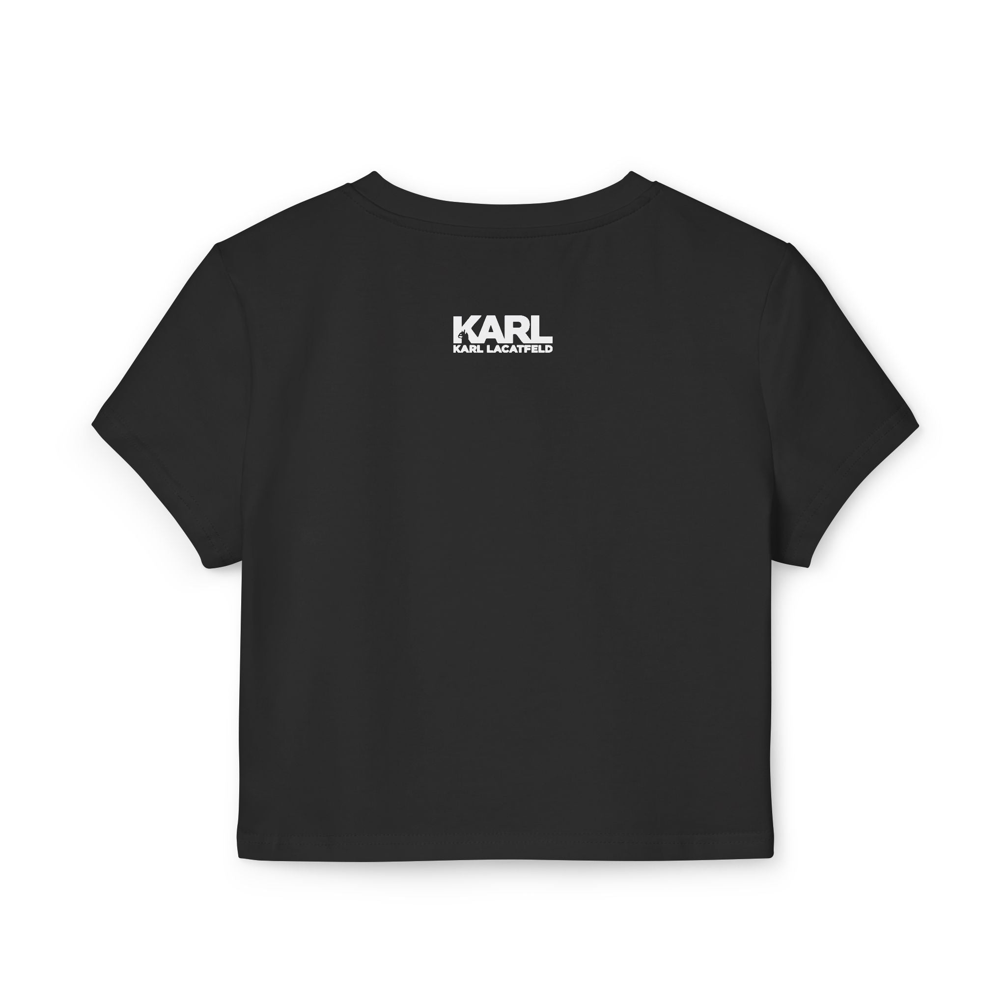 Back view black crop top Karl Lacatfeld Executive Meow Icon cat design