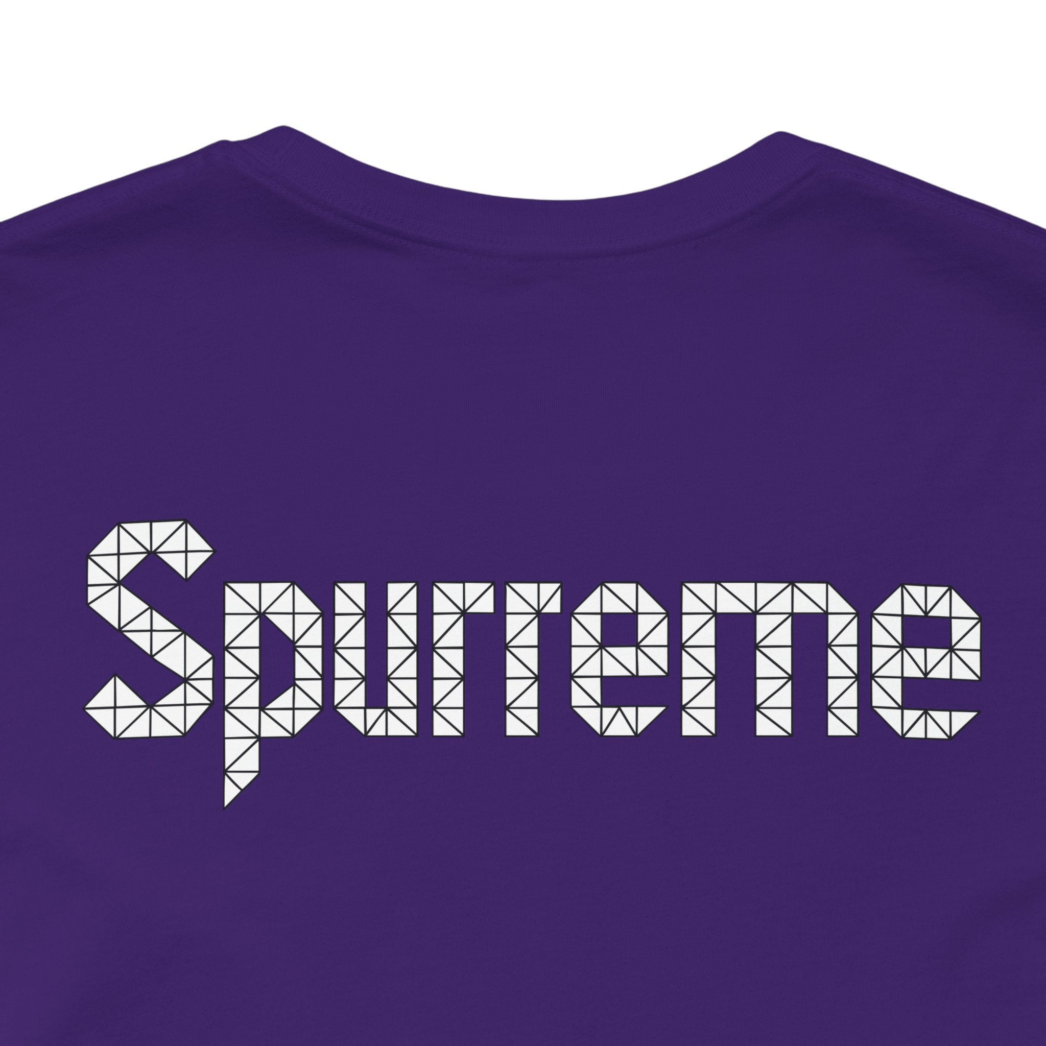 Spurreme Triangular Vision Cat Graphic T Shirt in Team Purple back design, mens cat shirts