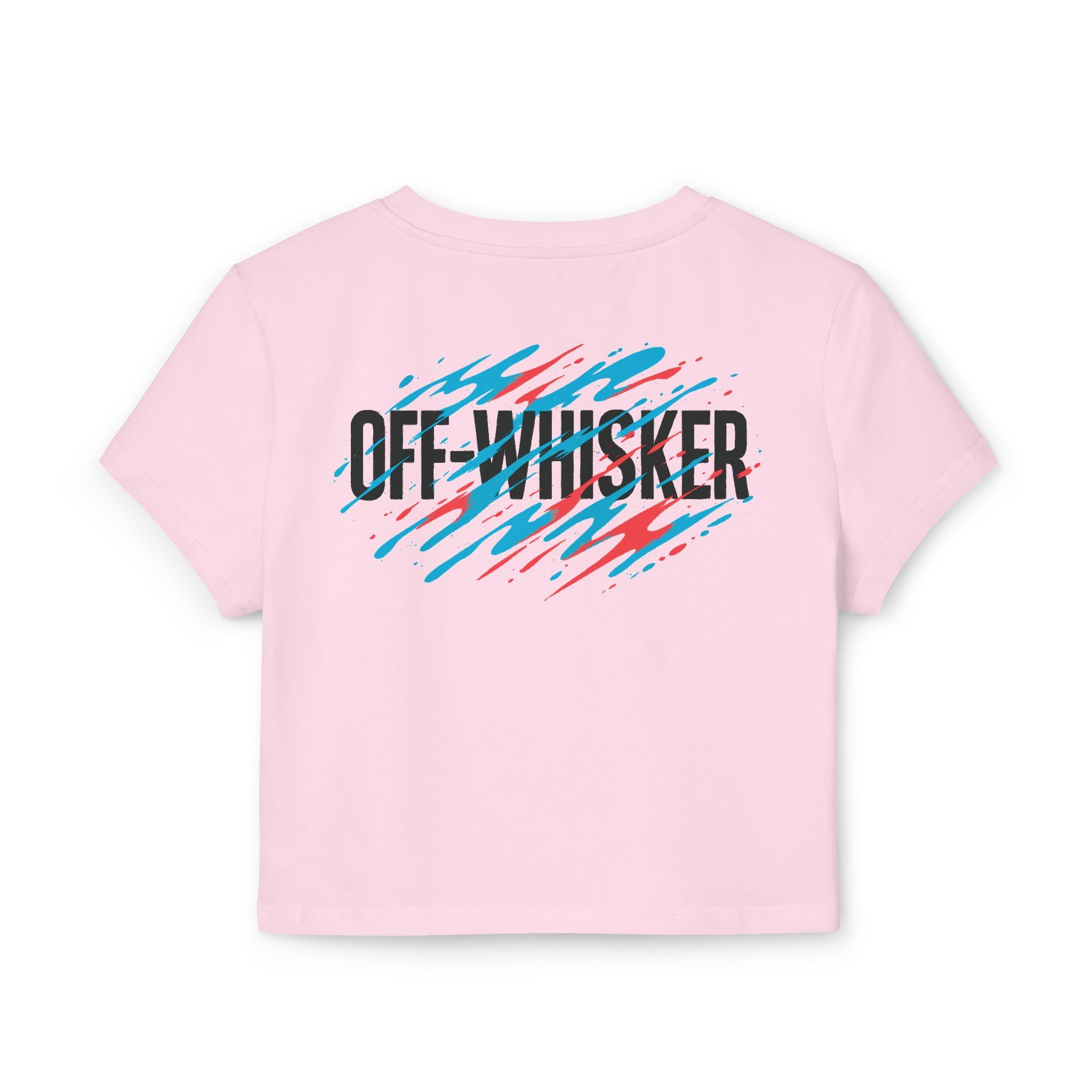 Off-Whisker Yokai Flame Cat Graphic Women's Baby Tee Light Pink, back view with Off-Whisker logo