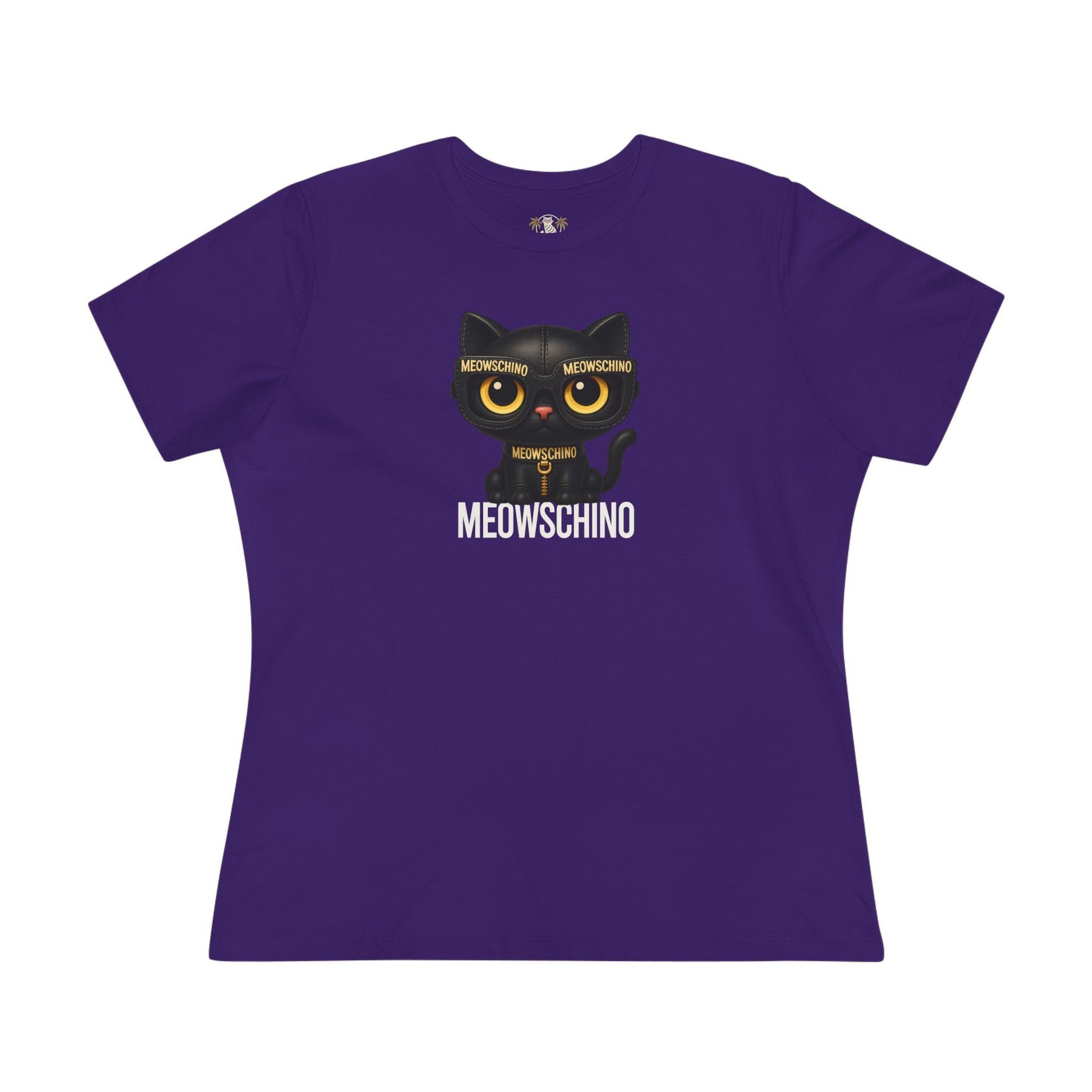 Purple t shirt front view cat print clothing