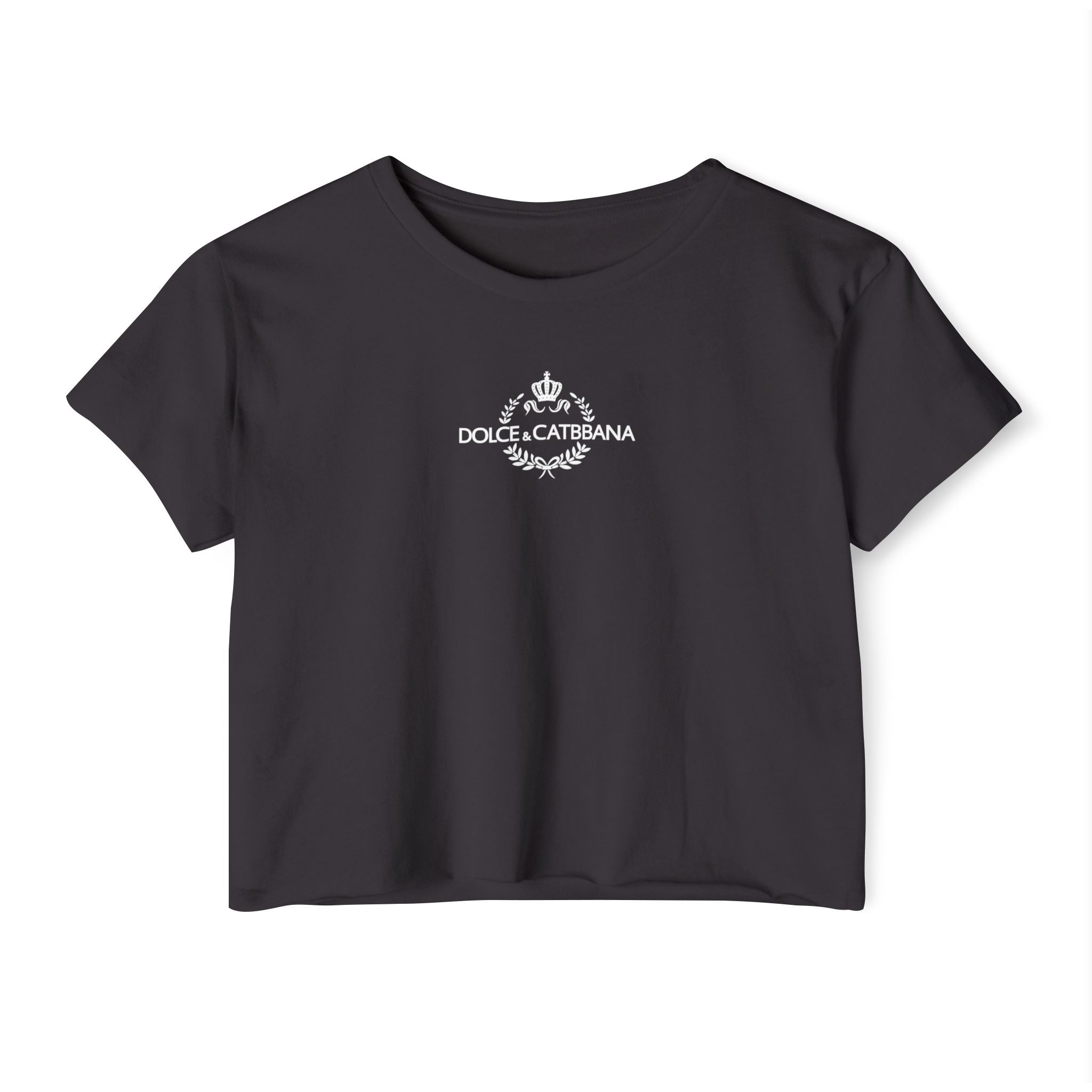 Dolce & Catbbana Chest Logo Fedora Cat Women’s Graphic Crop Top in black front view