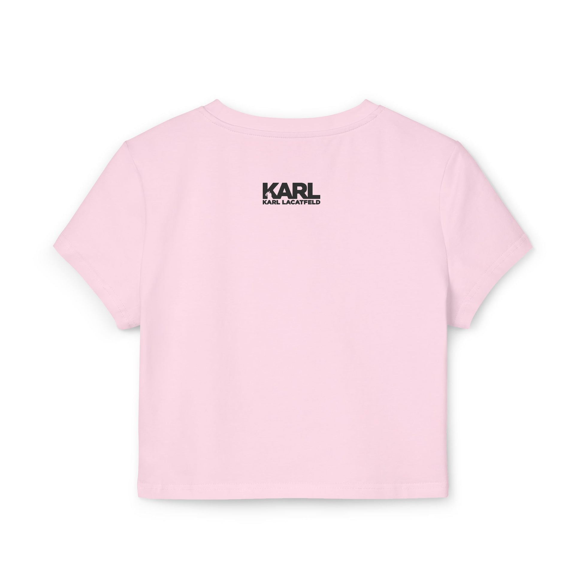 Back view pink baby tee Karl Lacatfeld Executive Meow Icon women’s cat shirt