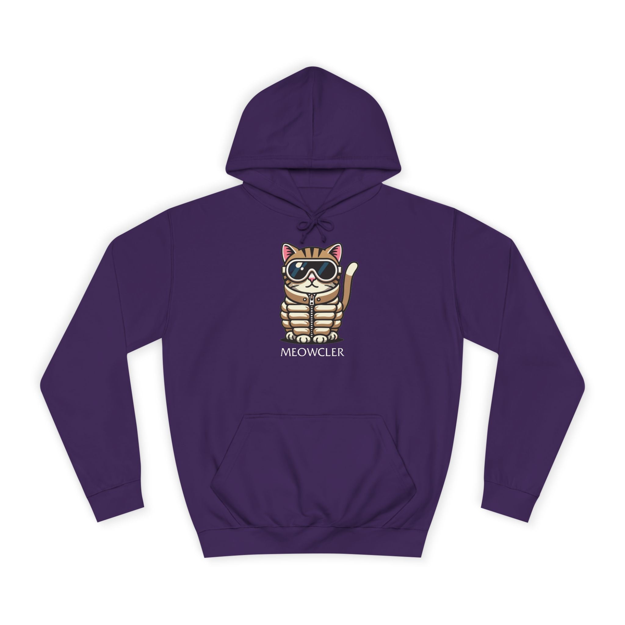 Meowcler Chest Puffer Cat Graphic Purple Hoodie, cat hoodie